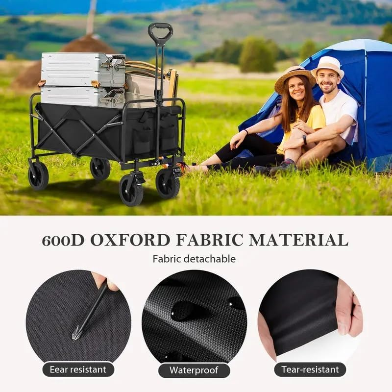 YAYULI Trolly Cart with Wheels, Portable Cart, 120 Liters Camping Cart, Utility Beach Trolley, Which Can Be Used Not Only for Outdoor Garden Use, but Also for Supermarket Shopping (Black) - Black image number 2