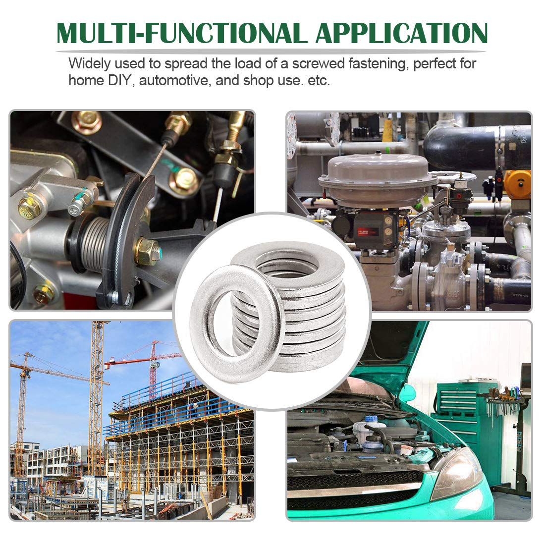 Keadic 320Pcs Flat Washers Set Stainless Steel, 8 Sizes - 1/2 3/8 5/16 1/4 12# 10# 8# 6# Hardware Gasket Assortment Kit (Kit3) image number 2