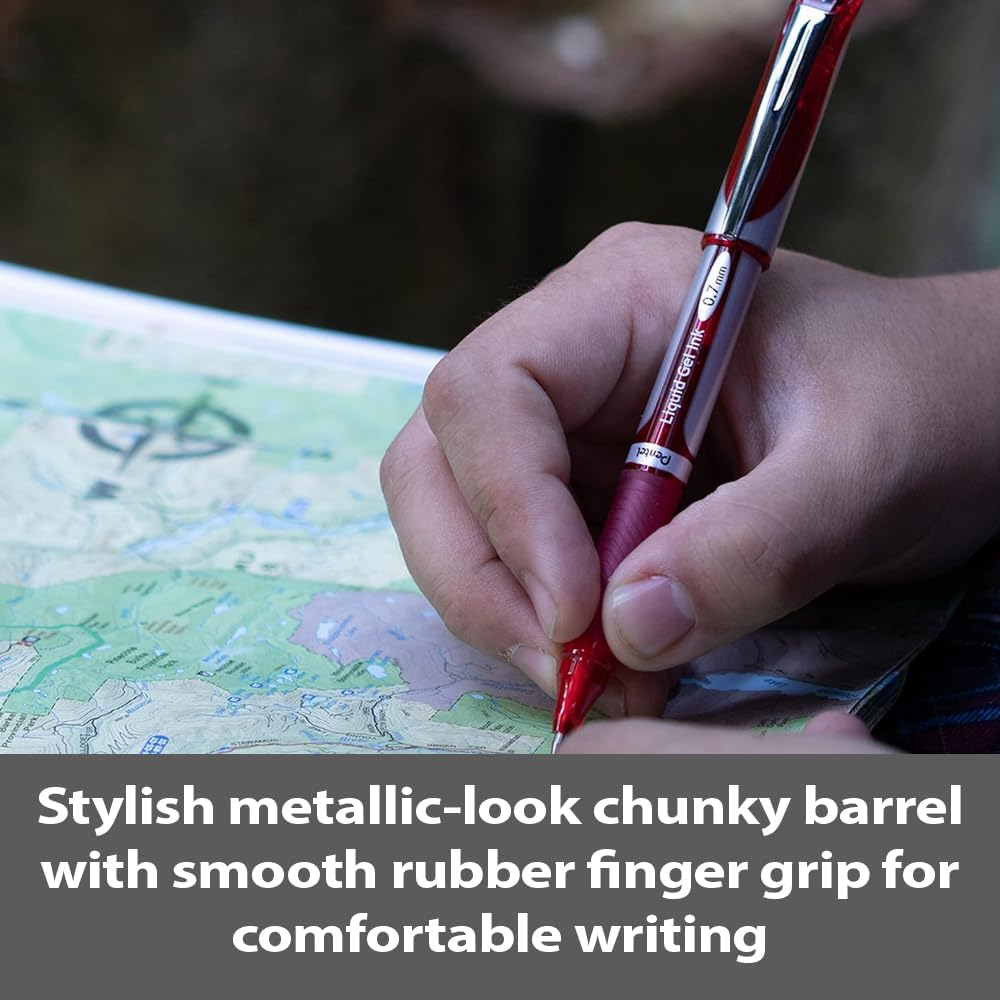 Pentel Energel Liquid Gel Pen 0.7Mm Medium Nib Black Ink, Box of 12 Pens (BL57-A) - Red image number 2