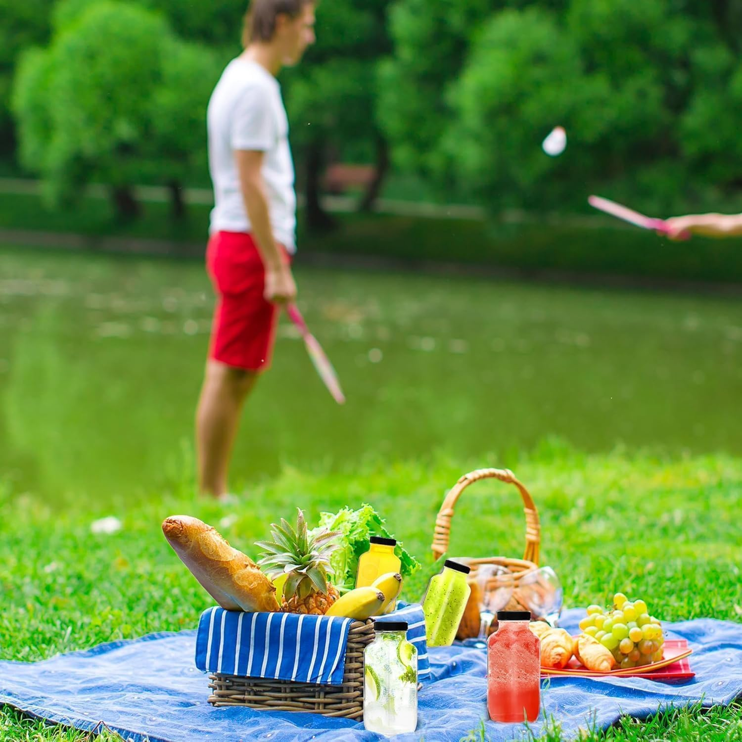 Juice Bottles, Glass Juice Bottles with Lids, 500Ml Reusable Glass Drink Bottles for Fridge, Clear Jars with Caps, for Milk, Juicing, Kombucha, Ginger, Beverage Glassware, Drinking Jars, 16 Oz 6 PCS image number 1