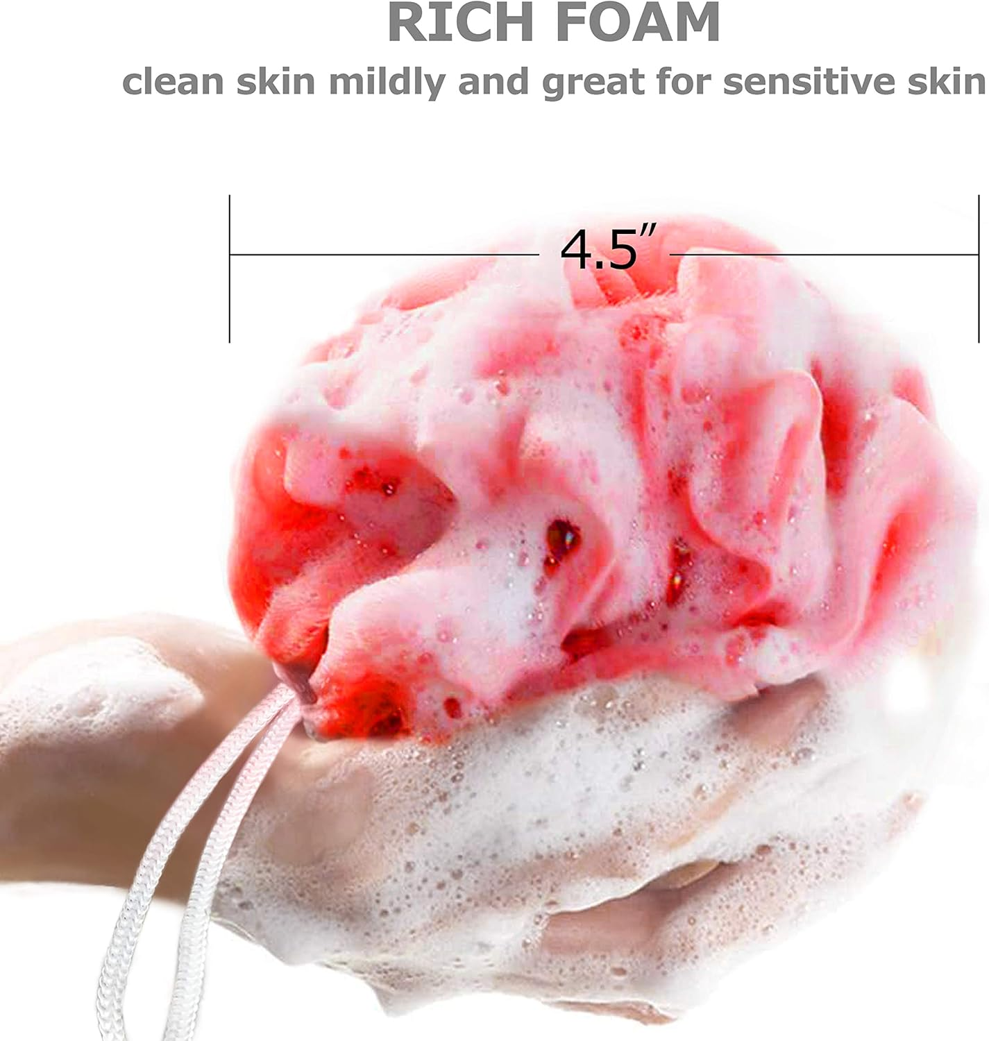 Star NEVER UNRAVEL Bath Sponge 6 Counts | 60G Heavy Mesh Pouf with Suction Cup | Big Shower Sponge and Loofahs | Long Lasting Bathing Exfoliator and Body Scrubbers (60G X 6 Pieces, 6 Colors) image number 4