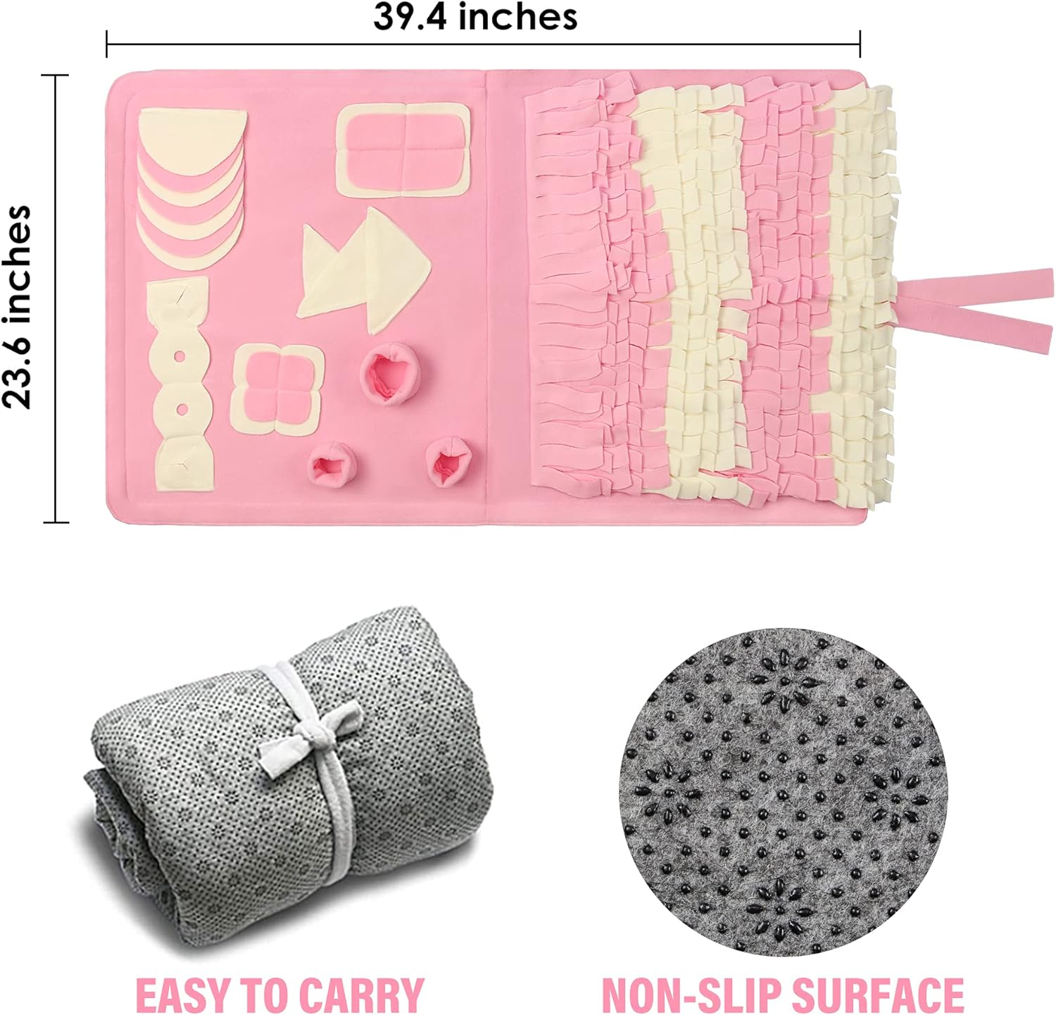 Stellaire Chern Snuffle Mat for Small Large Dogs Nosework Feeding Mat (23.6" X 39.4") Easy to Fill and Machine Washable Training Mats Pet Activity/Toy/Play Mat, Great for Stress Release - M & Pink image number 3