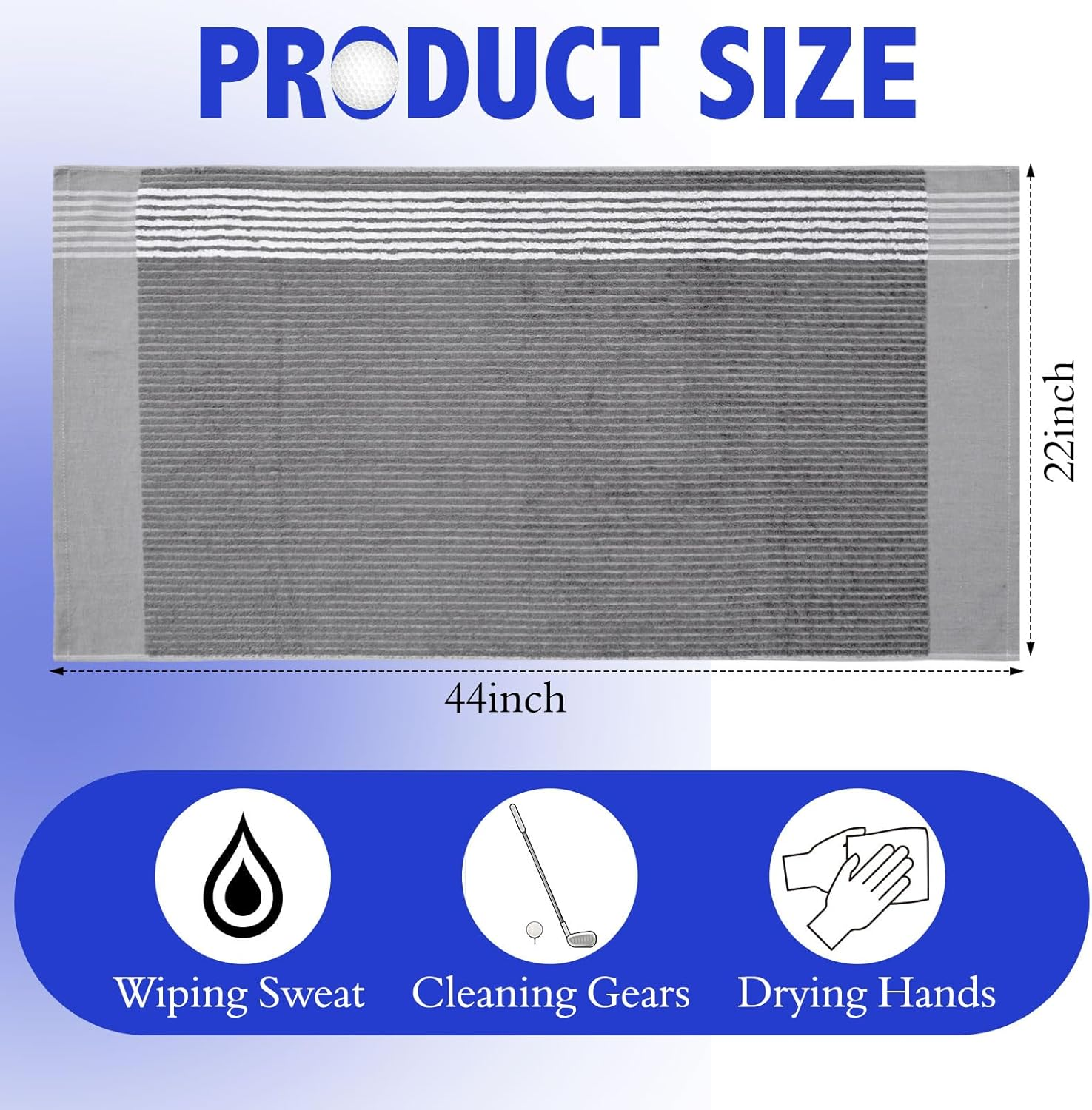 Buryeah Golf Towel 22 X 44 Inch Cotton Golf Caddy Towel Camping Large for Caddies Golfers Tour Players Club with Stripe(Blue,Gray,2 Pcs) - 3, Black,White,Blue image number 5