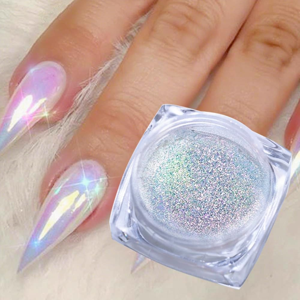 1 Box Holographic Nail Glitter Powder Rainbow Color Neon Effect Nail Art Flakes Decoration Chrome Nail Powder Dust Tip Manicure image number 2