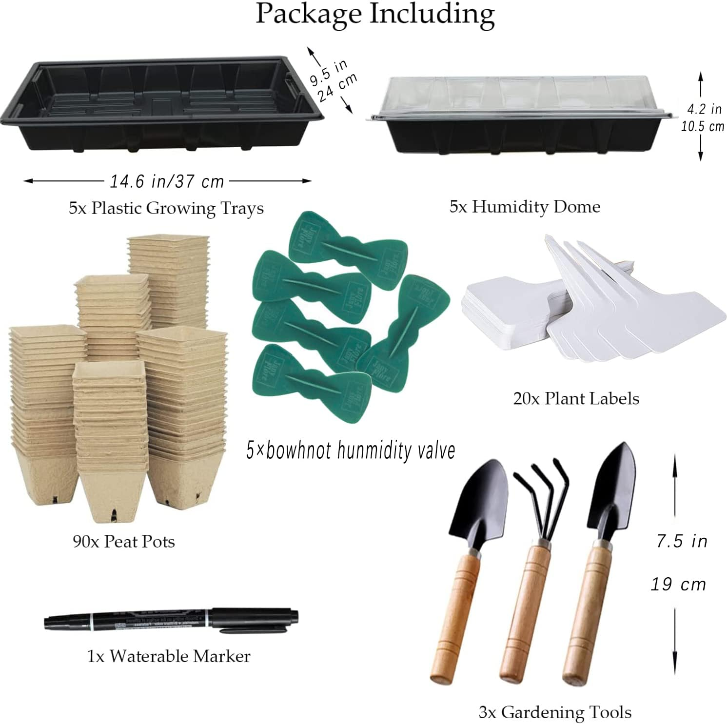 Seed Starter Kit with 90 Peat Pots for Seedlings Seed Starter Trays, 5 Plastic Growing Trays 20 Plant Labels & 3 Garden Tools, Outdoor or Indoor Herb Garden Nursery image number 5