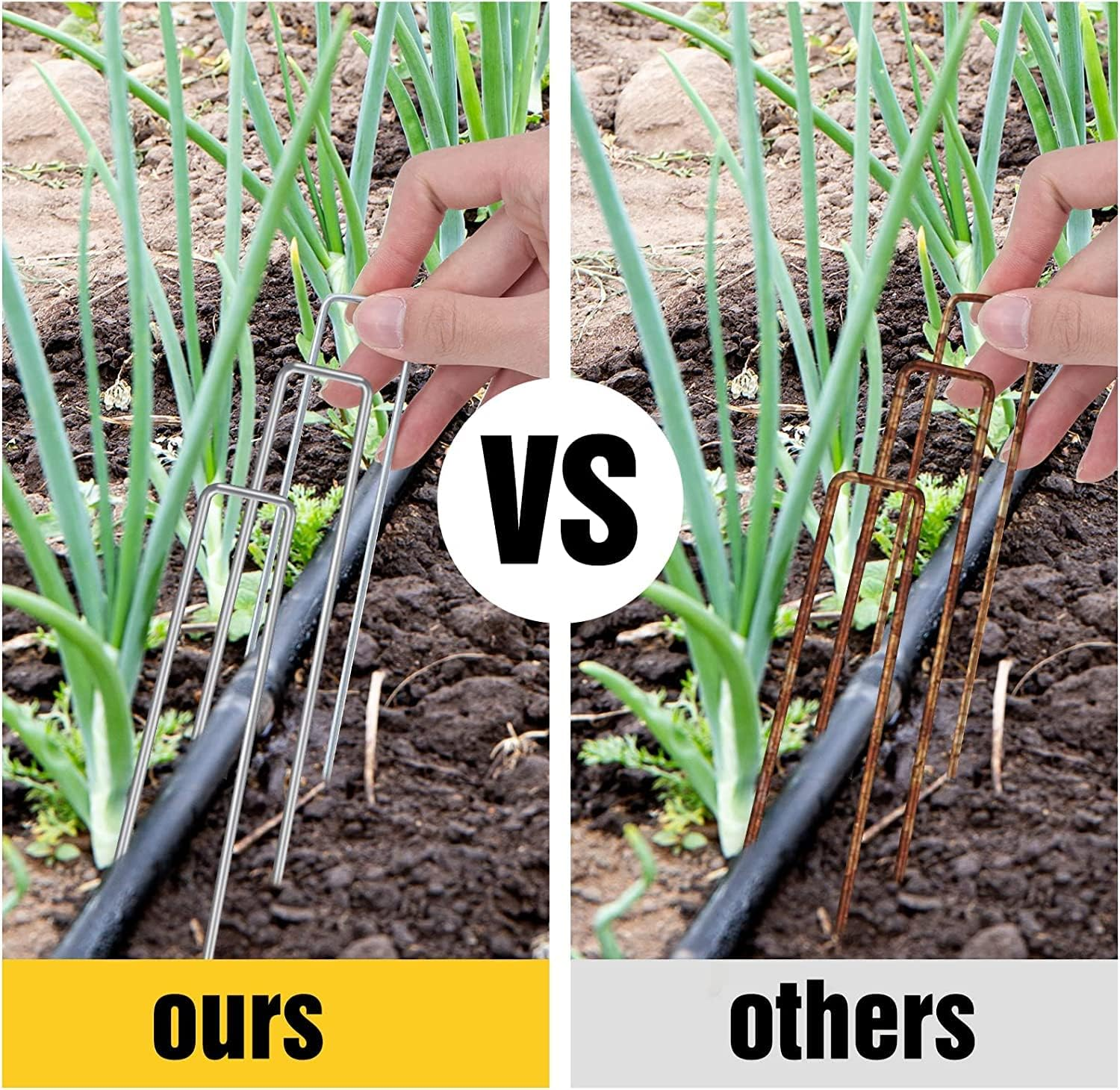 Garden Stake 100Pcs Garden Landscape Staple Anti-Rust Securing Pegs Steel U Shaped Nail Pin Heavy Duty Ground Garden Staple Pin Spikes for Landscaping Ground Cover image number 1