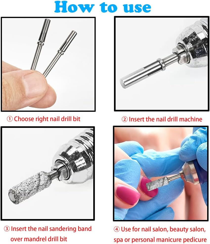 Yakamoz 2Pcs Small Nail Sanding Bands Mandrel, 3.1Mm Dia Mandrel Cuticle Bit Stainless Steel Professional Sanding Bits for Electric Drill Nail File Machine & Acrylic Nails Manicure Nail Art DIY Used image number 4