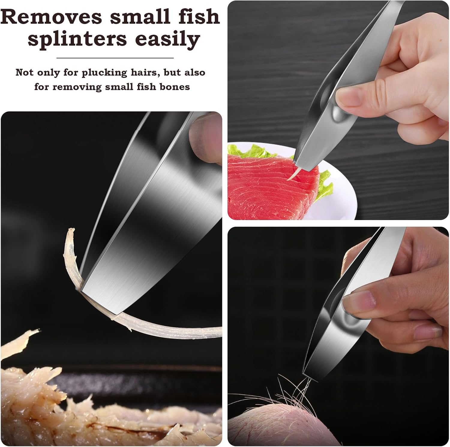 Bone Tongs, Stainless Steel Bone Tweezers, Kitchen Tweezers, Bone Tweezers, Specially for Removing Duck Feathers, Chicken Feathers, Pig Hair, Tweezers for Cooking, Seafood, Poultry image number 4