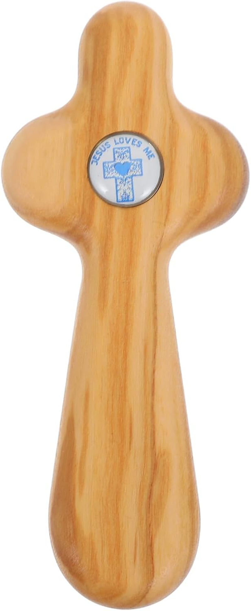 GLSTOY Small Handheld Olive Wood Cross for Baptism Confirmation and Holy Communion Religious Keepsake Jesus Statue Pocket Prayer Cross image number 6