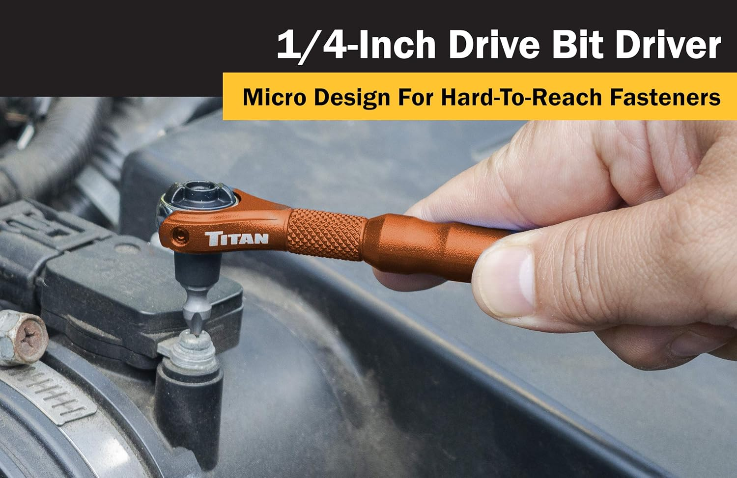 Titan 11323 1/4-Inch Drive 90-Tooth Swivel Head Micro Bit Driver-Orange image number 5