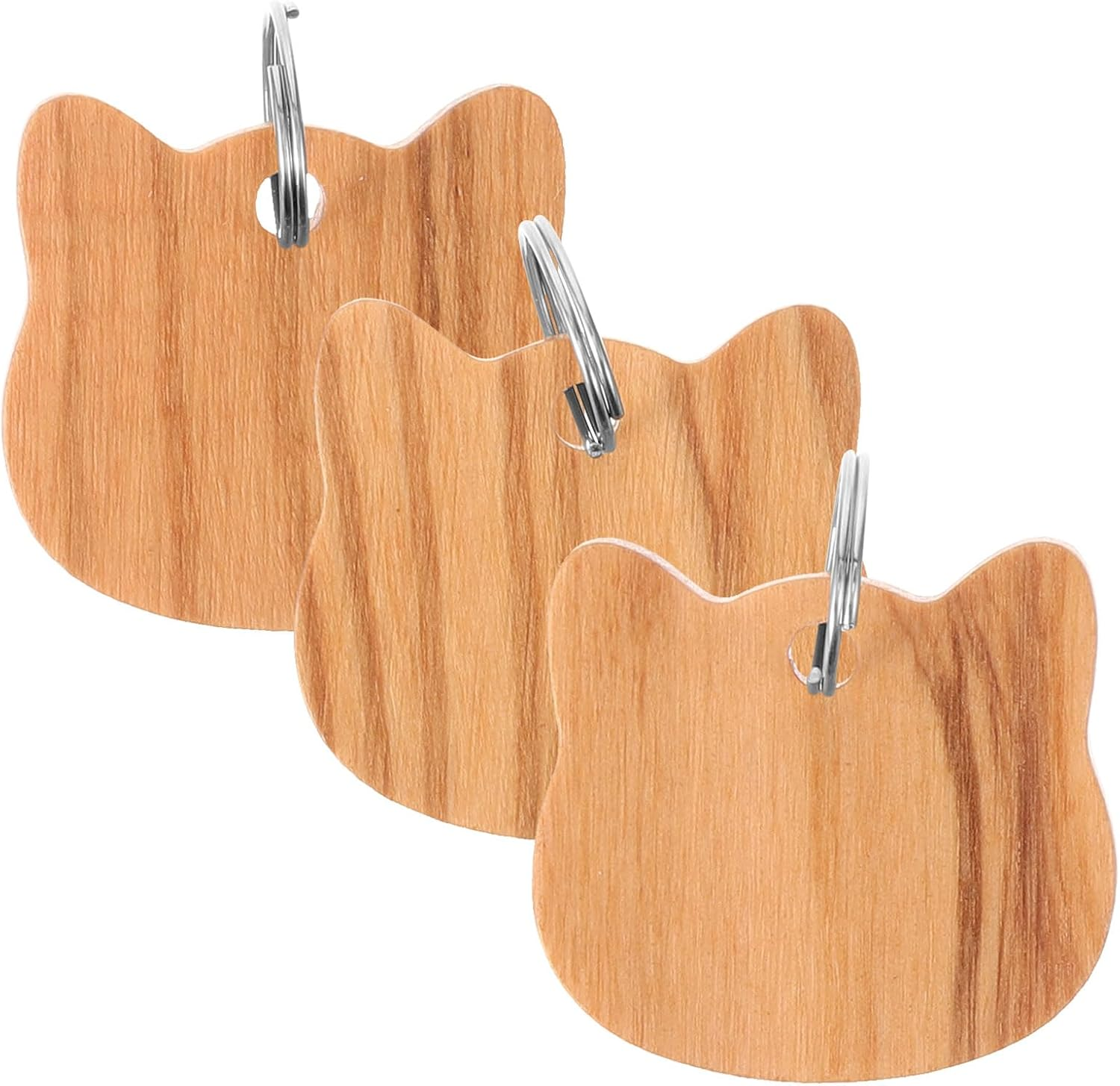 LUOZZY 3Pcs Pet Wooden ID Tag DIY Cat Head Shape Name Tag Puppy Blank Dog ID Tag Pendant Pet Accessories image number 1