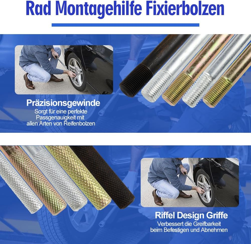 Tyafzzn Tyre Mounting Aid, 10-Piece Mounting Aid Car Tyres, Wheel Mounting Aid Set, 2 Pieces M15 X 1.25/M12X1.5/M12X1.25/M14X1.5/M14X1.25 Wheel Mounting Aid Fixing Bolts image number 1