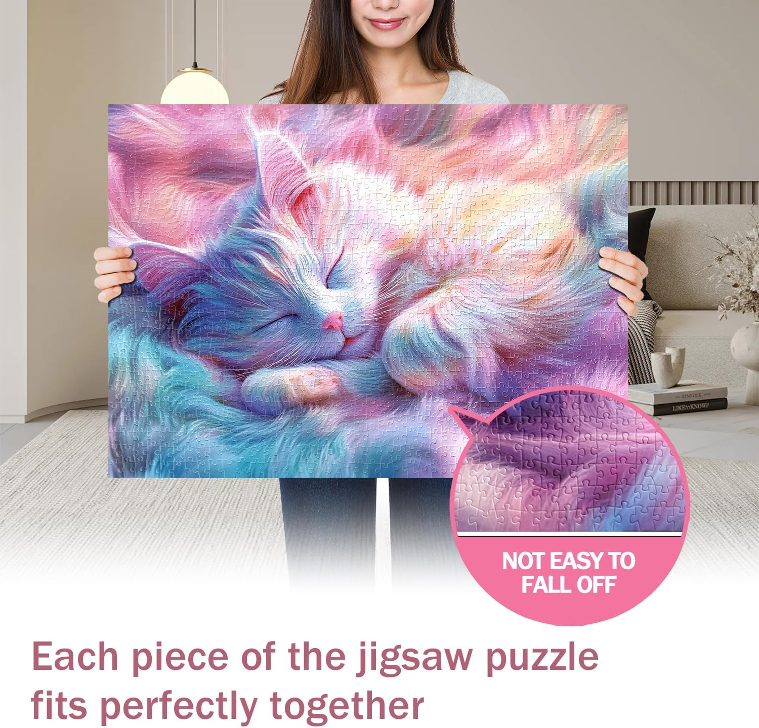Jigsaw Puzzles for Adults 1000 Pieces Cure Sweet Cat 1000Pc Puzzles Impossible Hard Difficult Challenging Puzzles for Adults Sleeping Kitten Jigsaw Puzzle 1000 Pieces 28 X 20 Inch image number 5