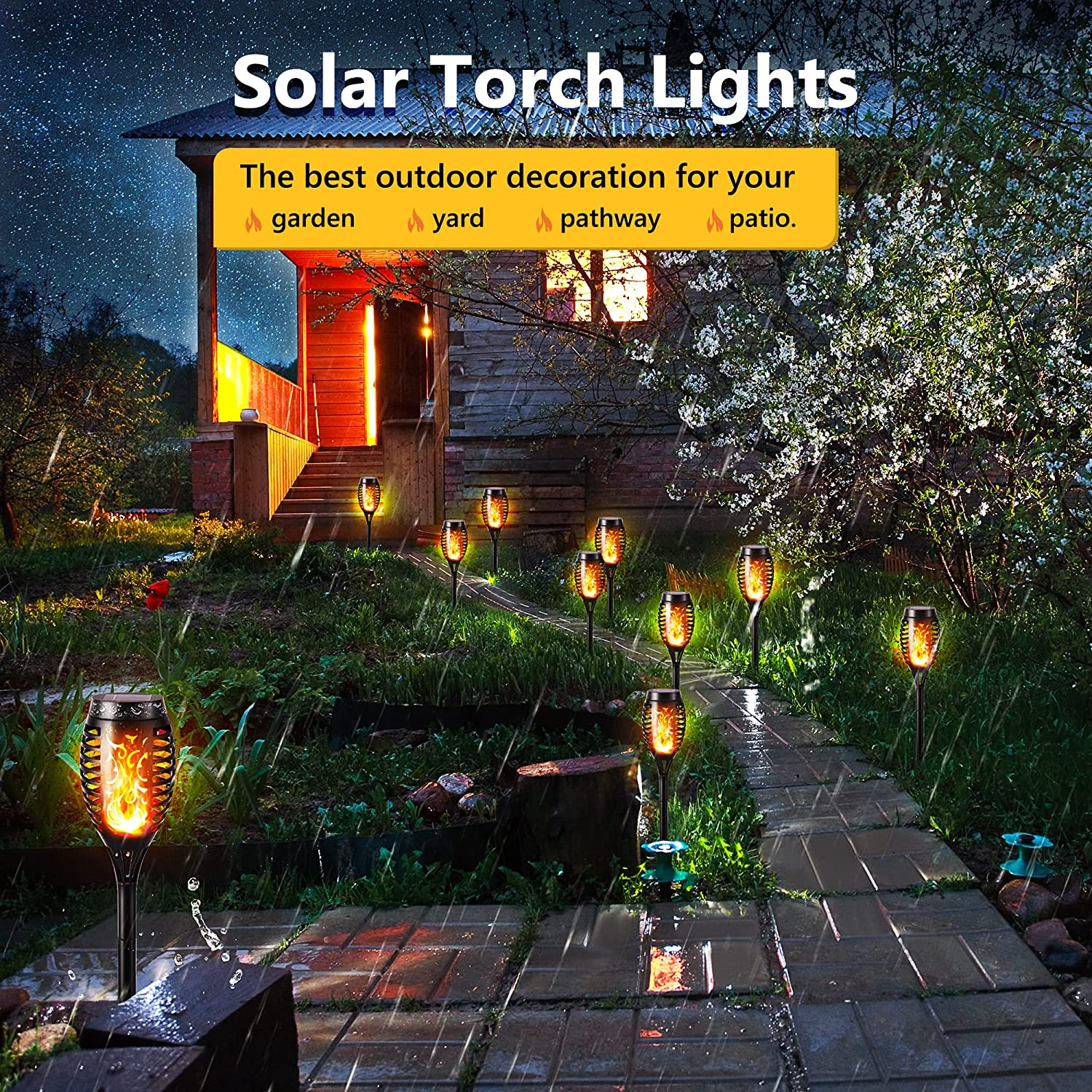 Toodour Solar Torch Flame Lights, 6 Pack Solar Lights Outdoor with Flickering Flame, Waterproof Solar Pathway Lights Landscape Decoration Lighting for Garden, Lawn, Yard, Outdoor Decorations image number 6