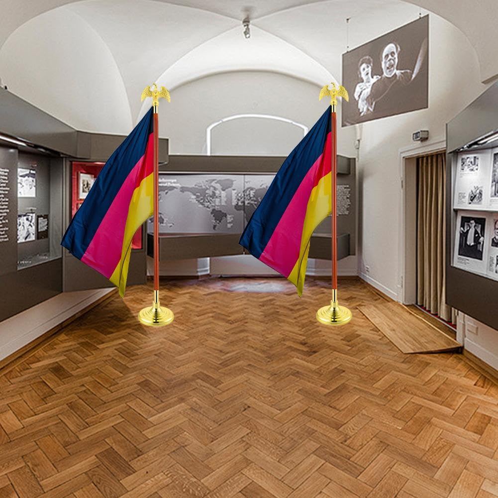 8 Ft Indoor Flag and Pole Set with Brass Fittings, Oak Flagpole with Flagpole, Base and Tassel for Lobby Office Conference Room image number 1