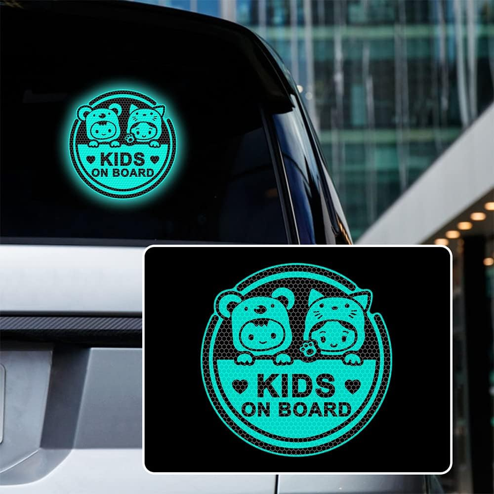 Iprokiu High Intensity Reflective Kids on Board Car Sticker Waterproof Safety Warning Sticker Baby on Board Car Body Bumper Window Decal Kids in Car Sticker Auto Decor 8.03 X 8.03 in (White)