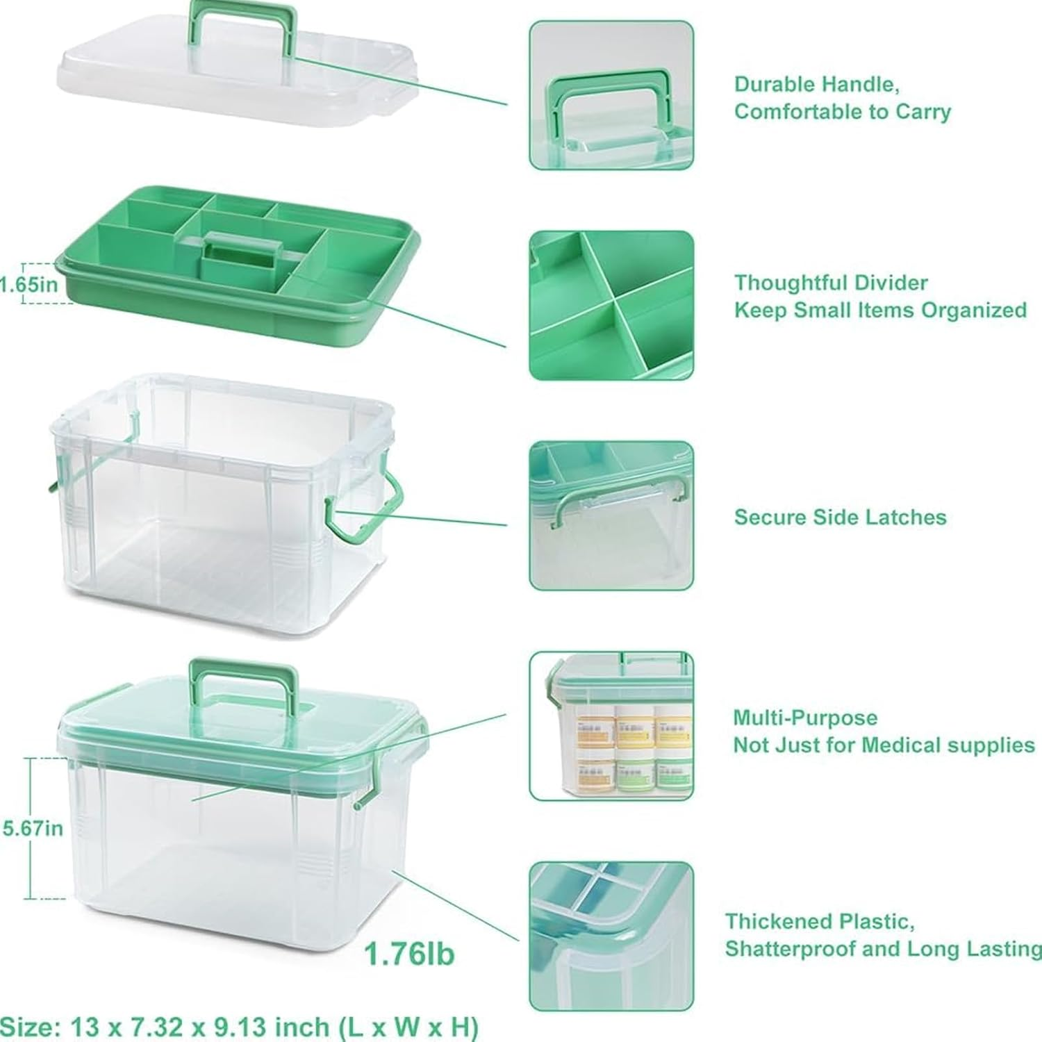 Clear Medicine Organizer Storage Box Large Capacity Plastic Pills Box Thickened Medicine Container Chest Multipurpose Medical Case with Labels Medical Home Storage & Organisation with Lids Handles image number 6