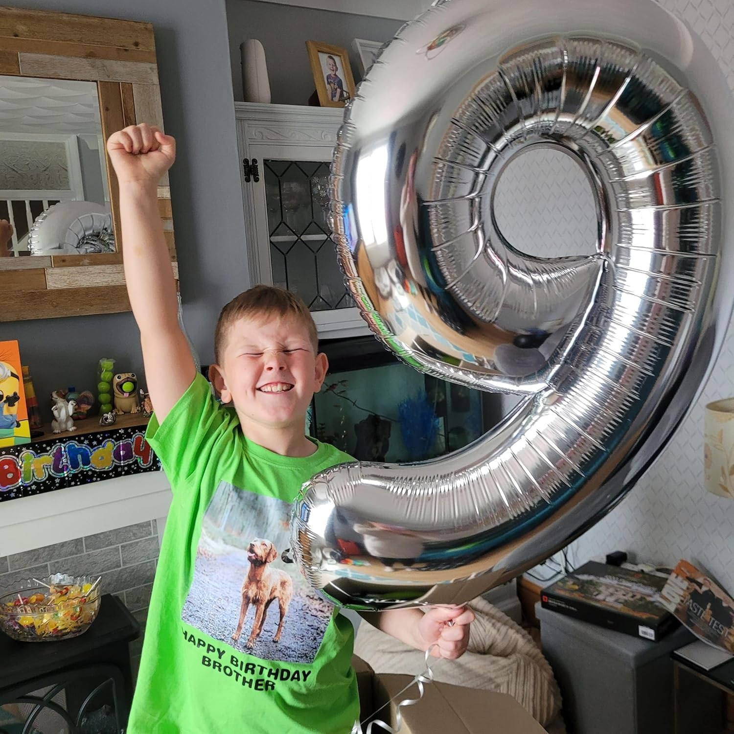 Lumjoy 40 Inch Silver Number 9 Balloon 9Th Birthday Party Decorations for Boys and Girls Giant Birthday Balloon Reusable and Self Sealing Perfect for Toddler and Kids Celebrations image number 6