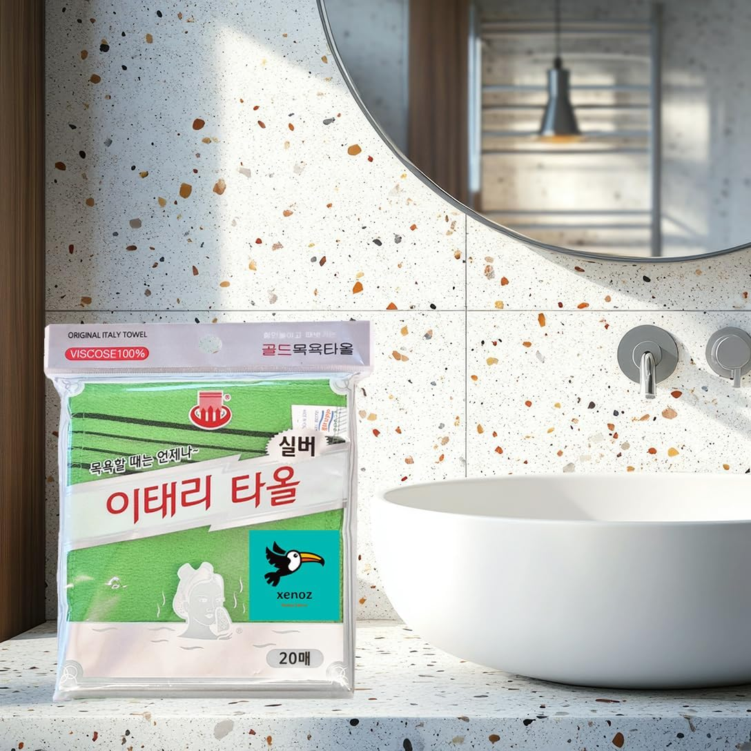 Xenoz Korean Exfoliating Washcloth 20 Pcs &ndash; Body Scrub Mitts for Bath & Shower | Gentle Korean Spa Exfoliator for Smooth Skin | Reusable Towel | Made in Korea image number 6