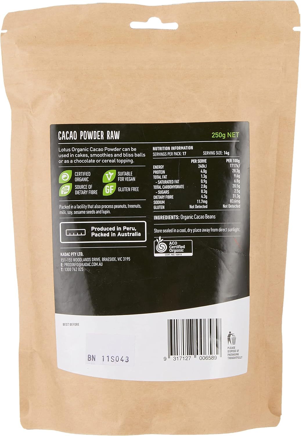 Lotus Organic Cacao Powder Raw 250 G image number 3
