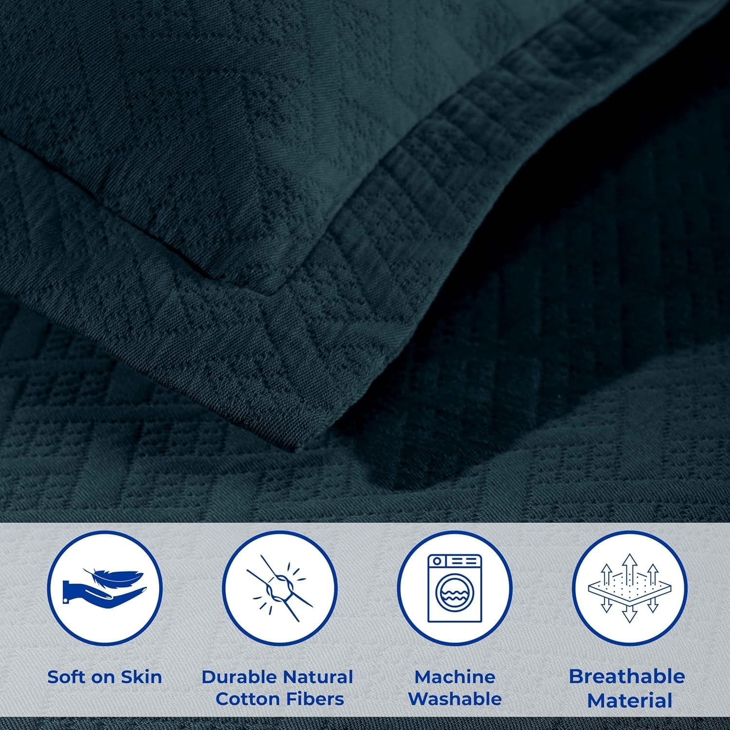 Superior 100% Cotton Basket Weave Bedspread with Shams, All-Season Premium Cotton Matelasse Jacquard Bedding, Quilted-Look Geometric Basket, Twin, Deep Sea image number 7