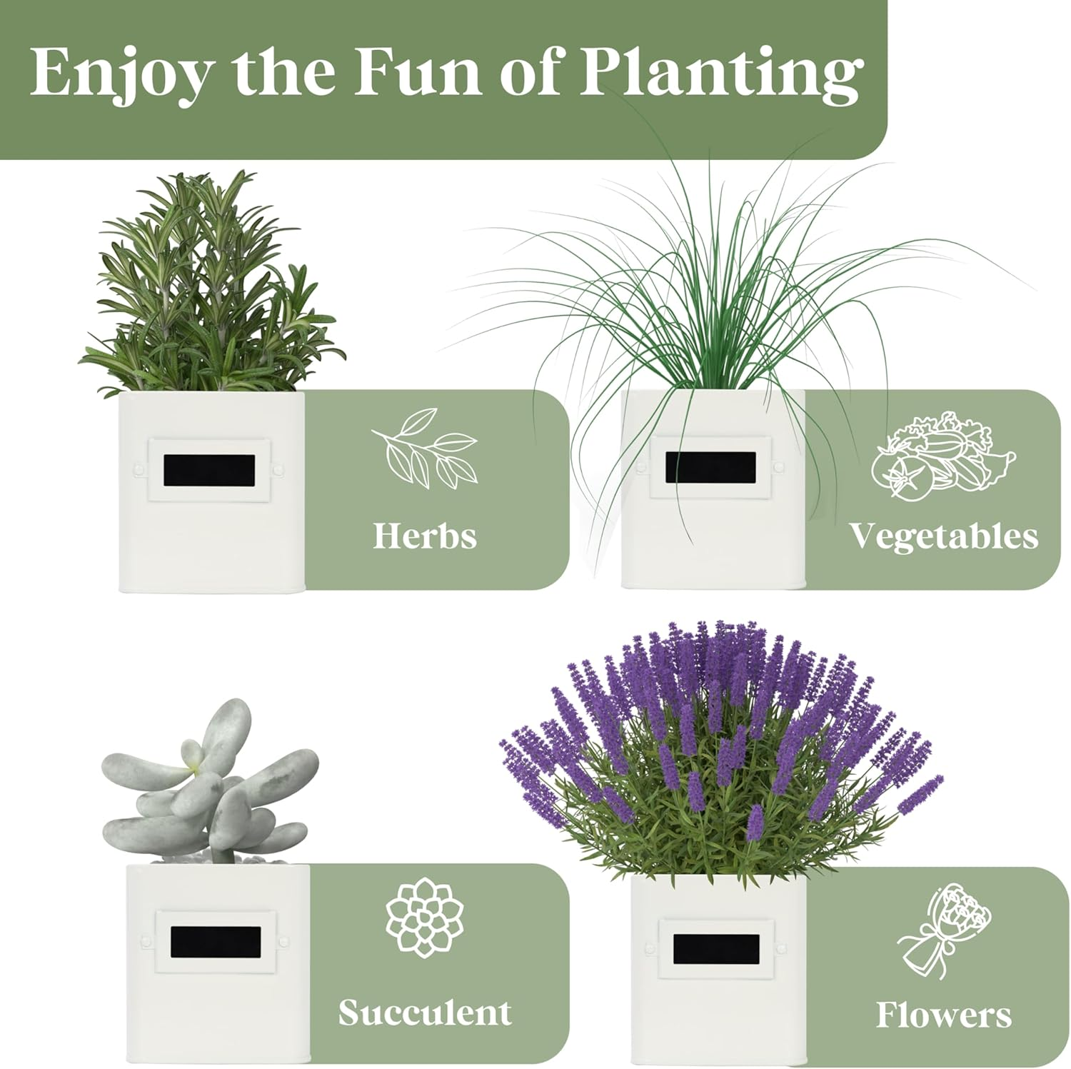 PERFNIQUE Indoor/Outdoor Herb Garden Planter Set, Farmhouse Style, White, 4.4" W X 4.7" H, 14.2" L X 4.9" W X 1.2" H Tray, Windowsill Herb Garden, Drainage System - Sky Blue image number 3