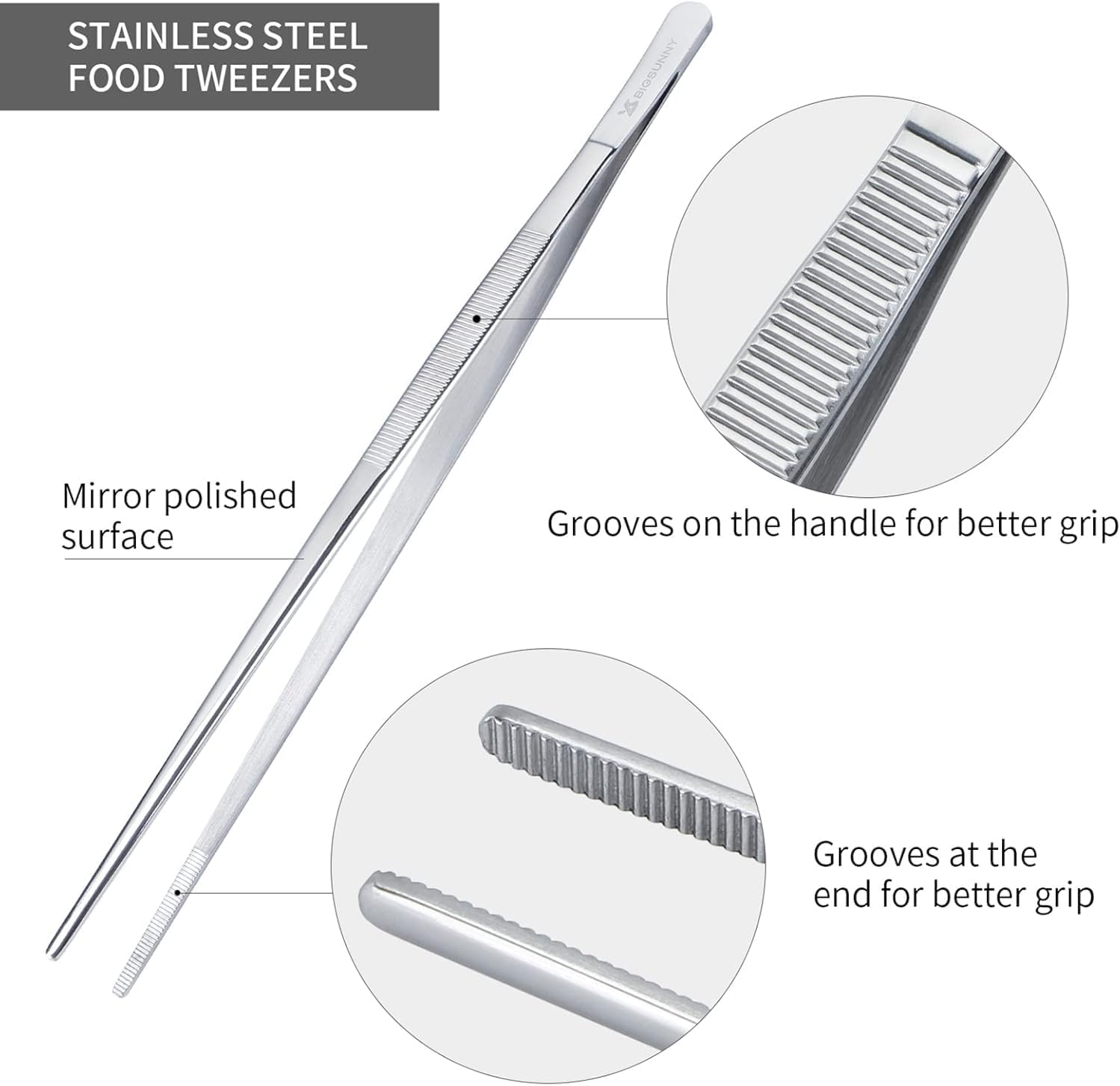 Lexziuo 1PCS Stainless Steel Food Tweezers - Reusable Kitchen Tongs for Cooking, Grilling, BBQ & Plating | Professional Chef Tweezers for Precision Handling, Garnishing & Serving image number 6