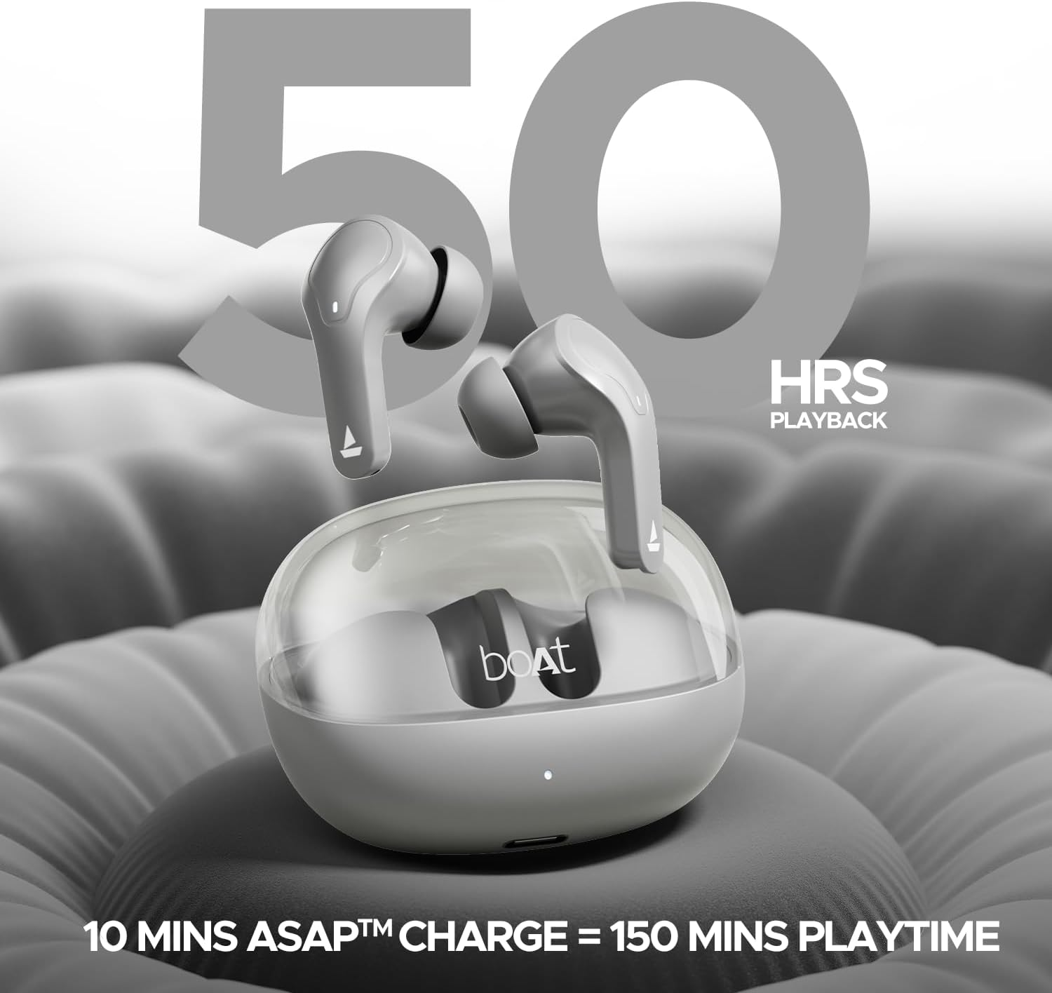 Boat Airdopes 311 Pro Truly Wireless in Ear Earbuds, up to 50 Hrs Playtime, Dual Mics, Low-Latency Mode, ASAP Charging, IPX4, IWP Tech, BT V5.3 (Space Grey) image number 3