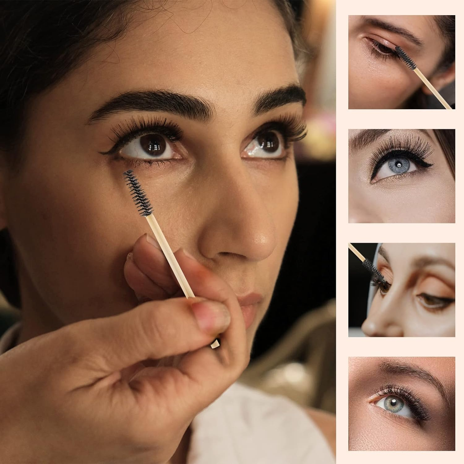 Mtxorvix 100 PCS Mascara Wands Eyelash Brushes, Lash Spoolies, Bamboo Eyelash Spoolies, Eyebrow Brush Applicator Cosmetic Makeup Brush Tool Kits for Eyelash Extension and Makeup(Black) image number 6