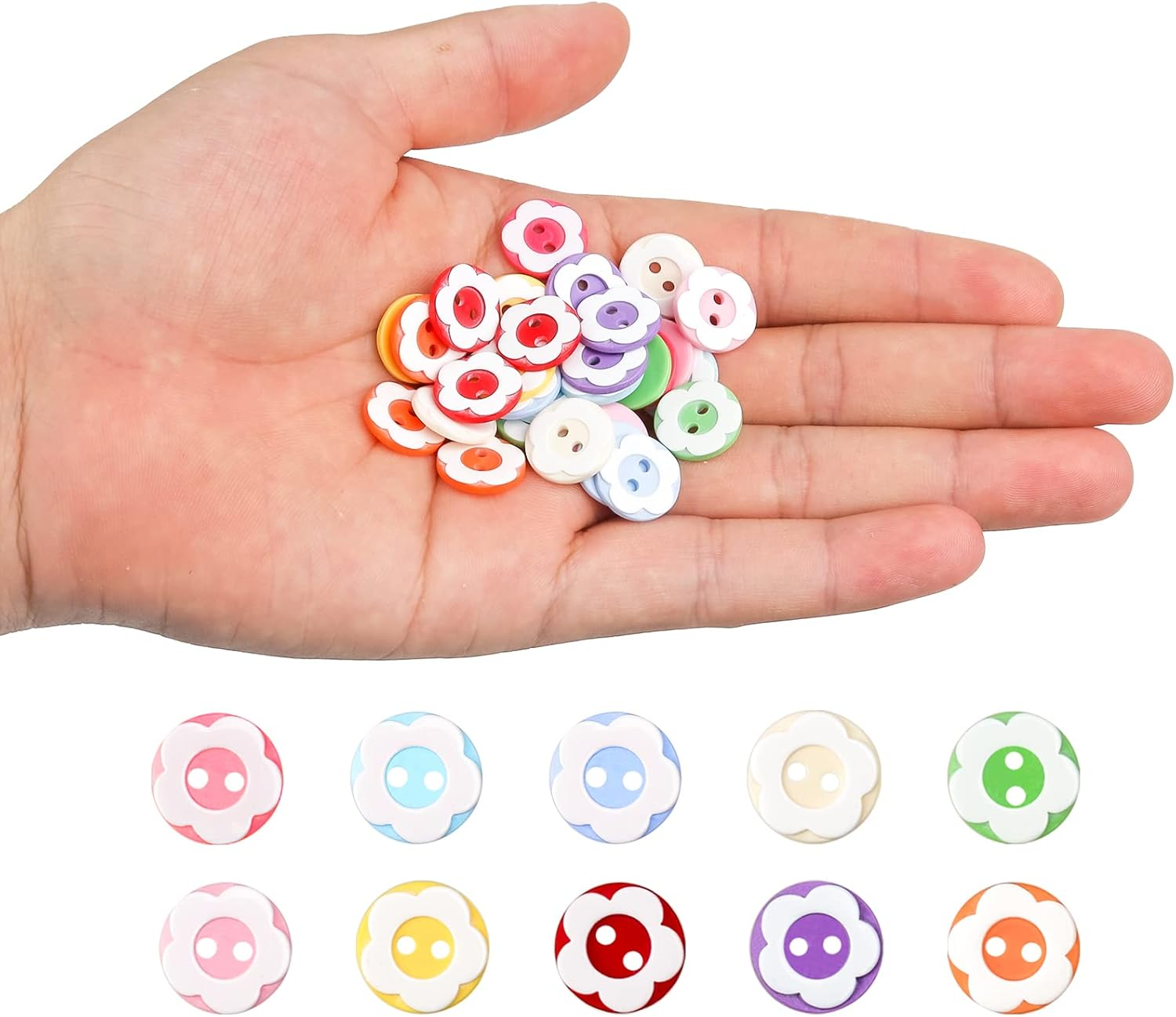 HXC 300 PCS Colorful Craft Buttons 2 Hole Double Flower round Resin Buttons for Sewing Knitting Crafting Baby Cardigans with Plastic Storage Box image number 4