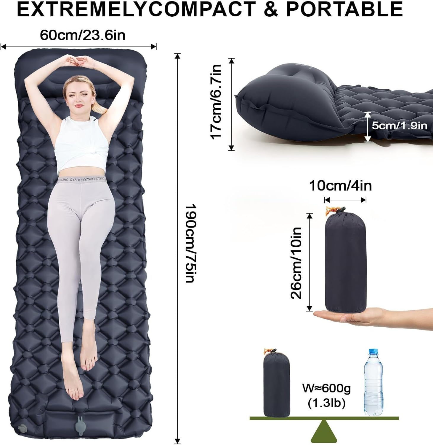 Camping Sleeping Pad, Ultralight Camping Mat with Pillow Built-In Foot Pump Inflatable Sleeping Pads Compact for Camping Backpacking Hiking Traveling Tent image number 2
