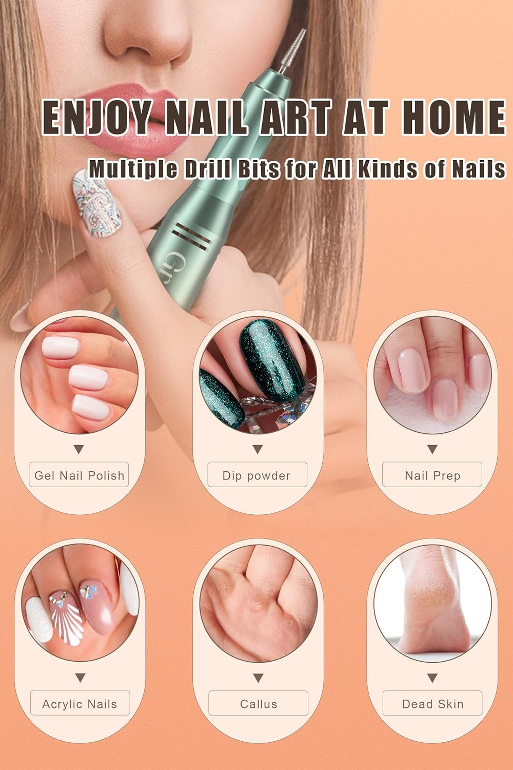 Electric Nail Drill Professional, 45000RPM Cordless Electric Nail File for Acrylic Gel Nails, Professional Nail Drill Manicure Pedicure Polishing Shape Tools for Home Salon image number 4