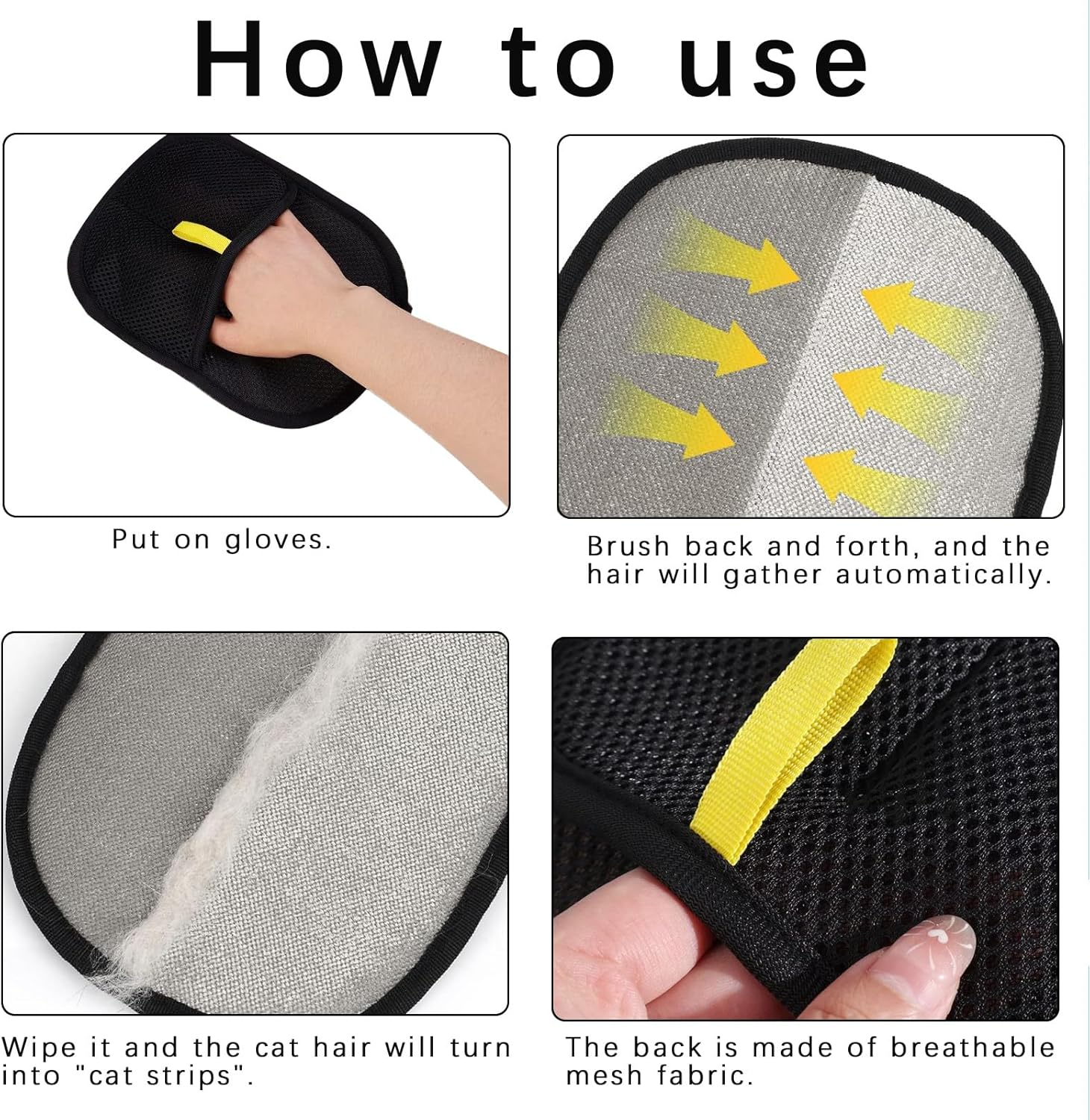 Onlvmyur 4 X Pet Hair Remover Glove Efficient Cat Hair Remover Glove Black Pet Hair Removal Gentle Grooming Glove for Dogs and Cats image number 1