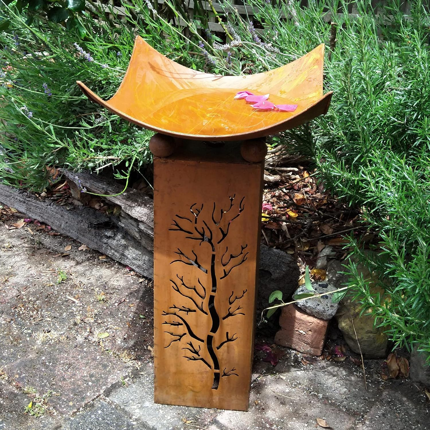 Large Bird Bath 72Cm Wild Birds Feeder Metal Rusty Garden Decor Birdbath Outdoor