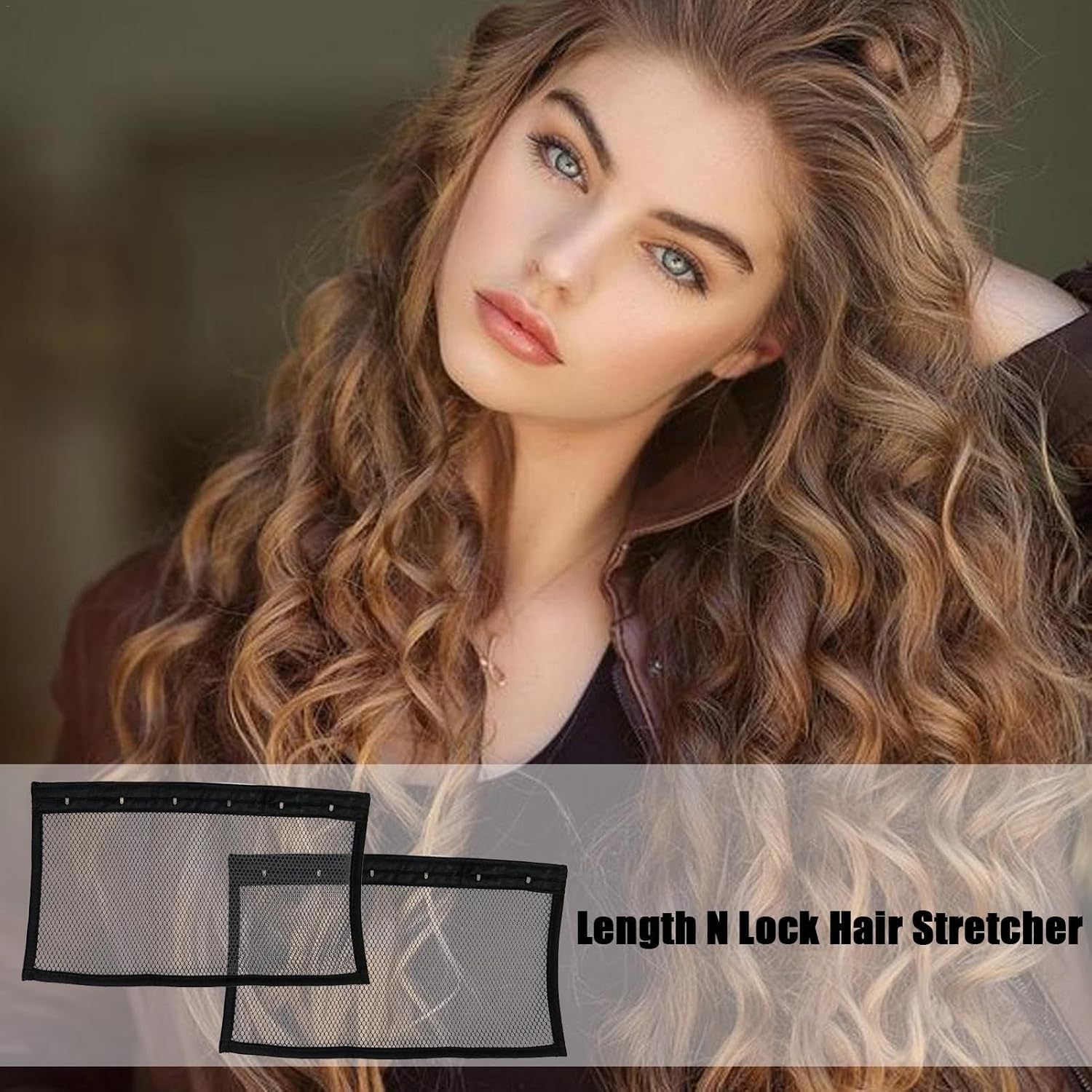 Moonlit Ringlets Length-N-Lock Hair Stretcher | 2Pcs Portable Mesh Net for Curly Hair | Prevent Shrinkage with Wrap