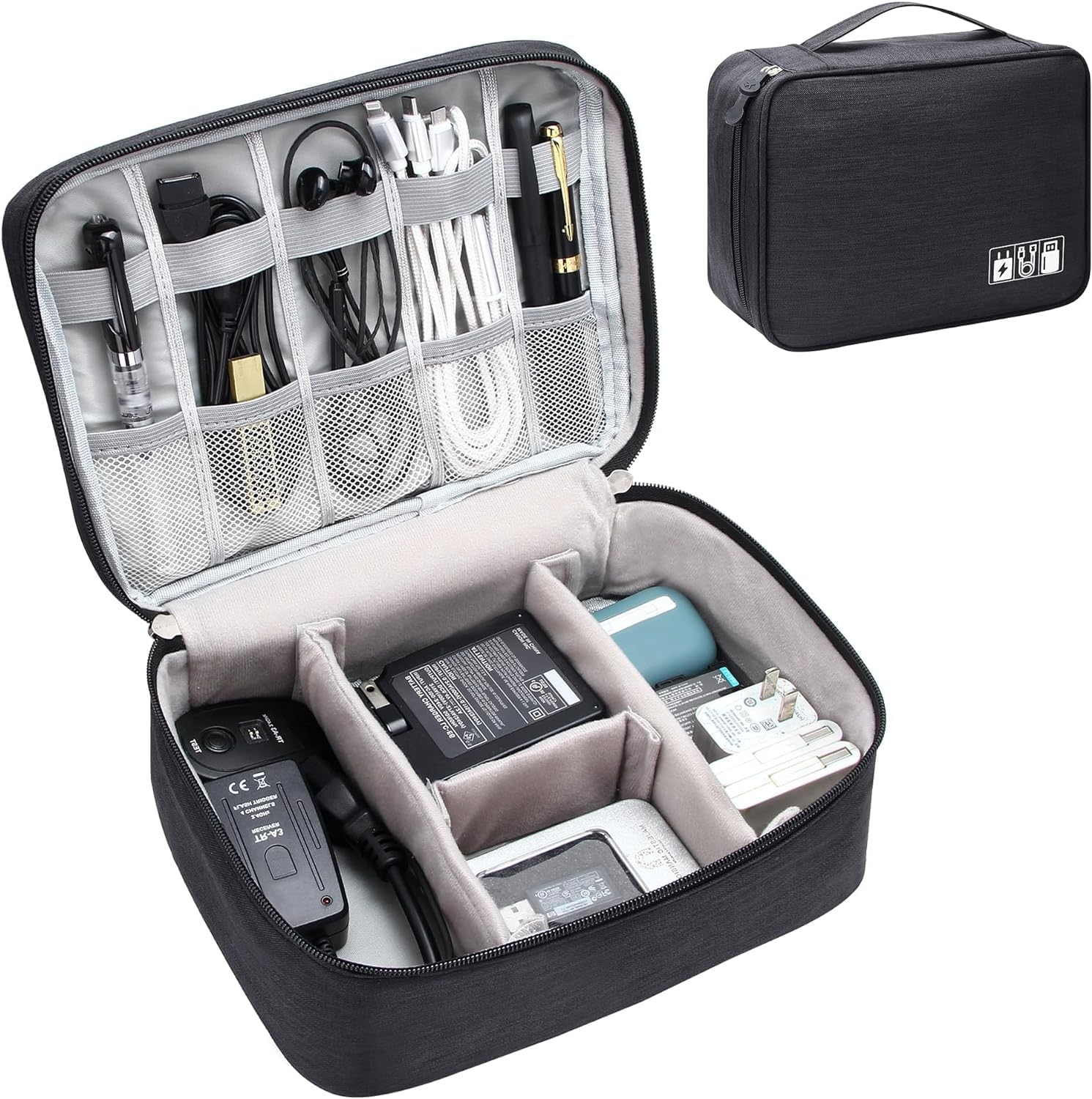 Electronic Organizer Travel Case, Small Travel Cord Organizer Case Portable Waterproof Cable Organizer Bag for Charger, Cord, USB, Power Bank, Earphone image number 6