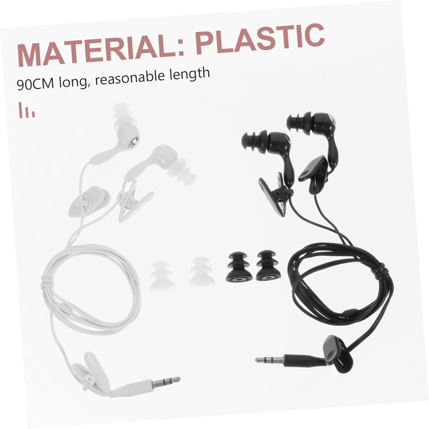 LRXIYODE Waterproof In-Ear Earphones 2Pcs with 3.5Mm Jack for Swimming and Diving, Ear Plug Headphones Suitable for Underwater Music Players, White and Black Earbuds for Water Sports image number 3