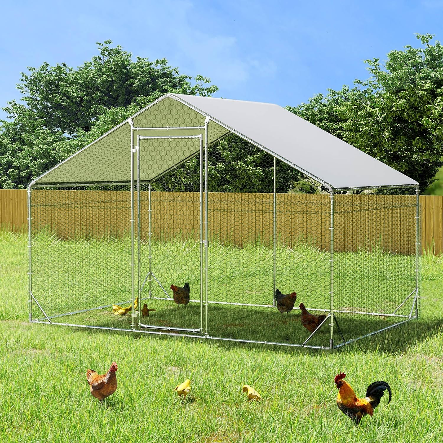 Pawz Chicken Coop Large Rabbit Hutch Pet Cage,Thick Galvanized Metal Hen House with Waterproof Sun-Protective Cover,Walk-In Poultry House Coops Hen Run Ferret Habitat Farm Enclosure,200X300X194Cm image number 6