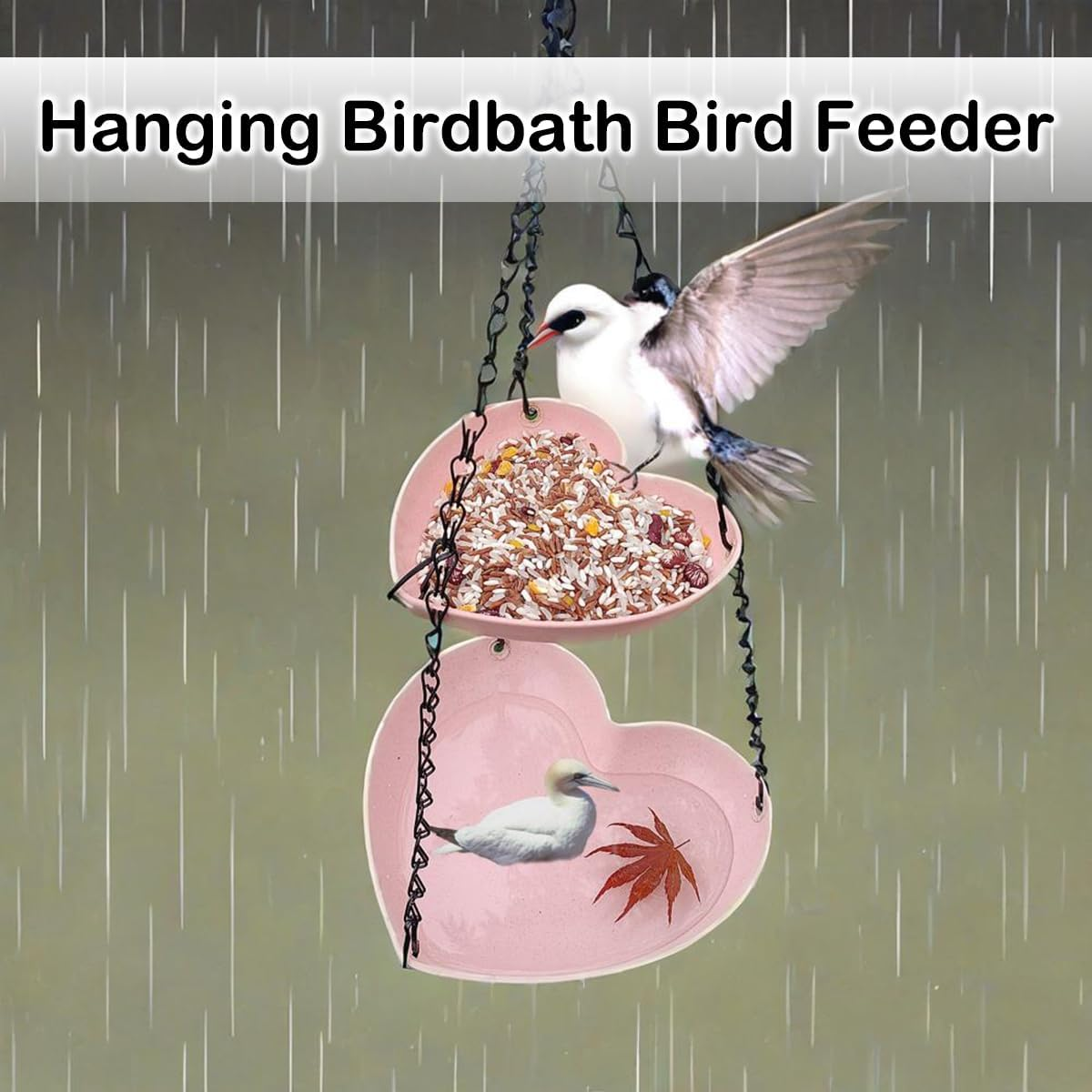 Outdoor Hanging Double-Layer Bird Feeder, Outdoor Hanging Bird Bathtub, Double-Layer Heart-Shaped Bird Feeder. image number 4