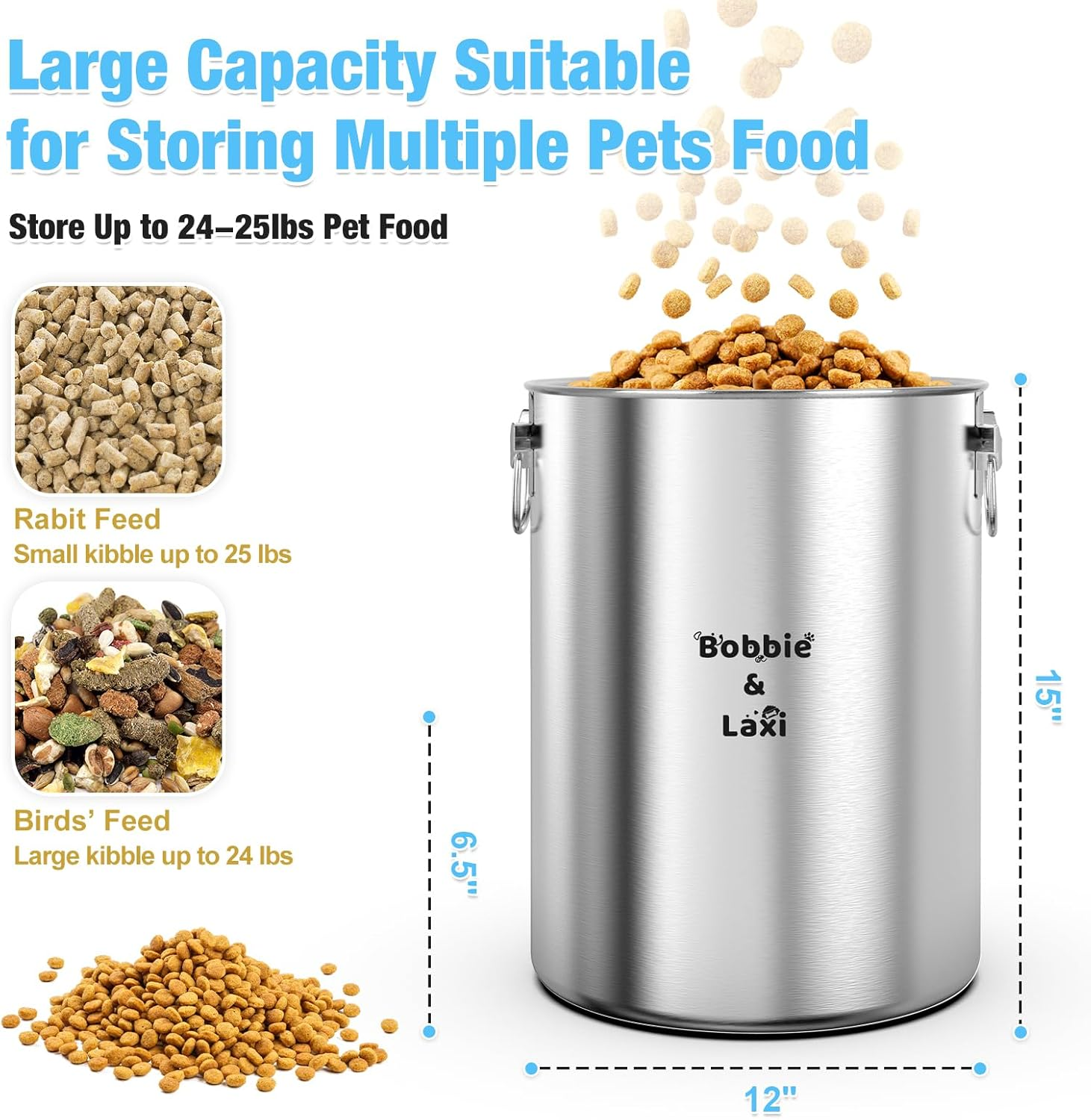 25 Lbs Large Stainless Steel Dog Food Storage Container with Lids Airtight to Keep Food Fresh, Metal Pet Food Bin Claw Handle Easy Clean & Use for Big Dog Multiple Pet, Long-Lasting Cat Litter Storage image number 2