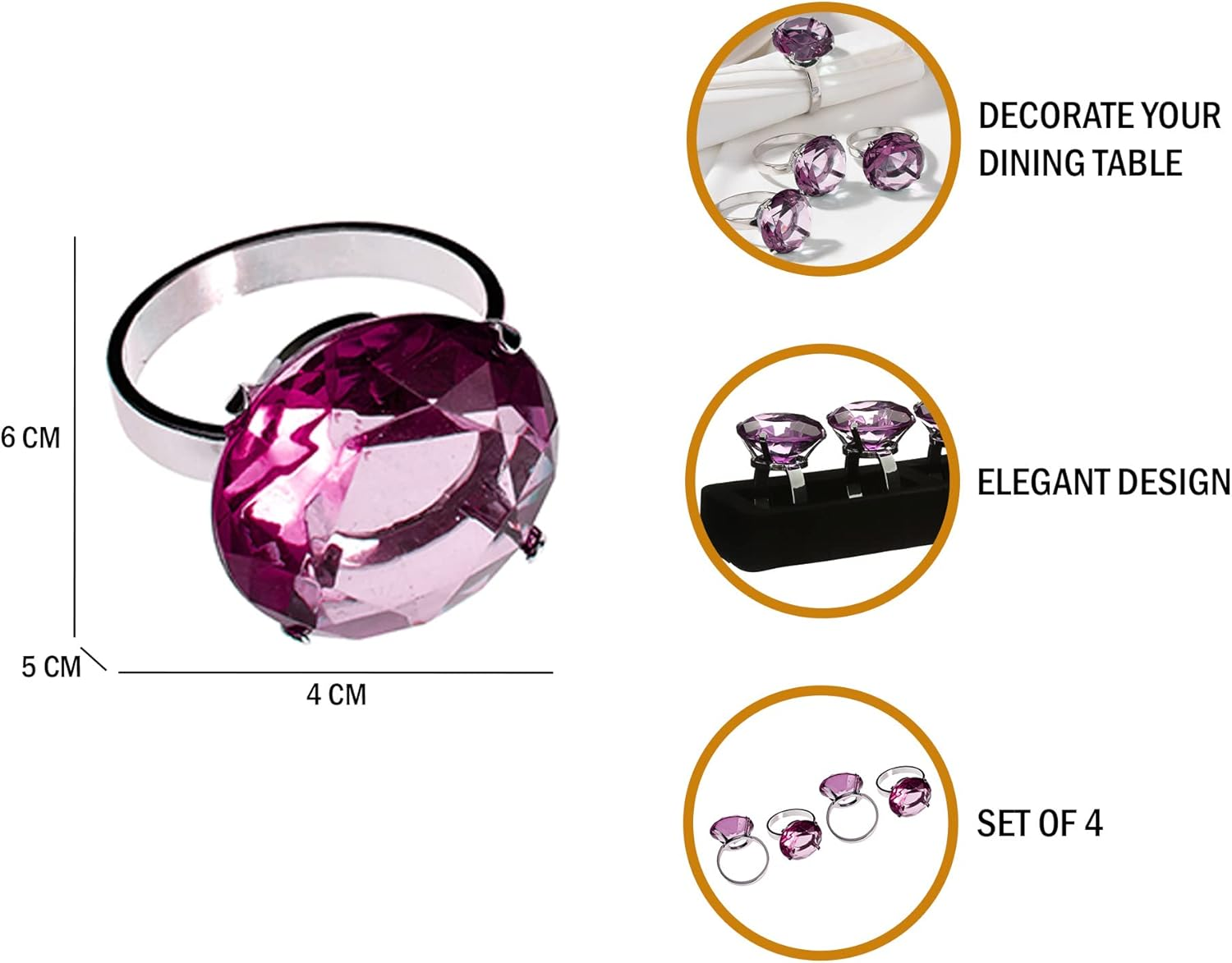Premier Housewares Diamante Napkin Rings - Set of 4, Purple - Blue image number 3