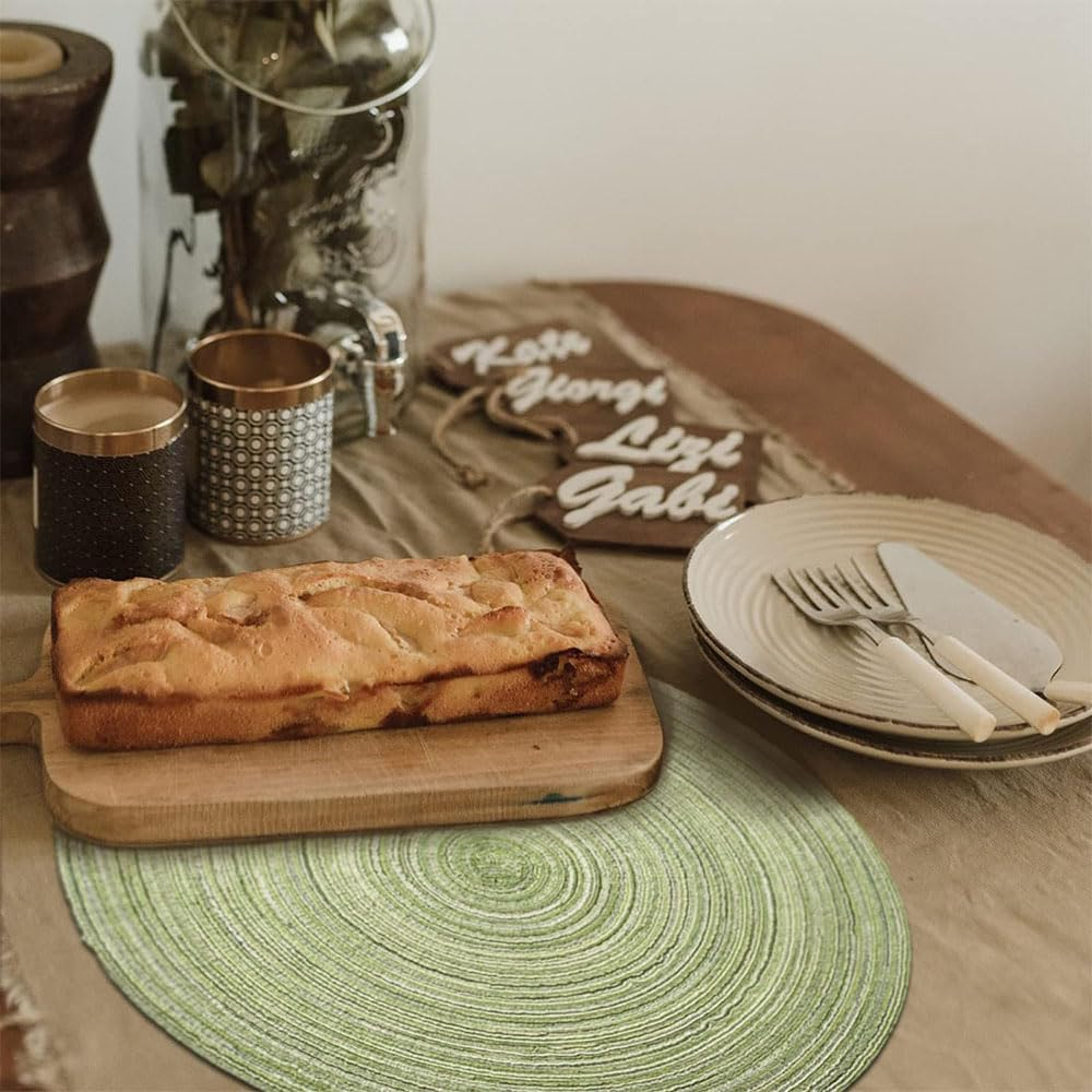JZS round Braided Placemats 36Cm Washable Kitchen Table Placemats for Home Wedding Party,6Pcs,Green image number 1
