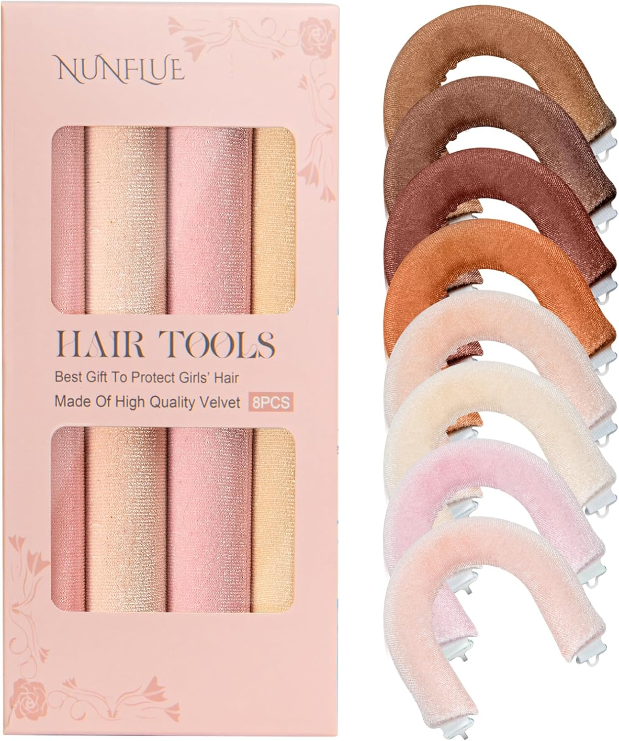 NUNFLUE Heatless Curls Overnight Set - Jumbo Soft Curling Rods to Sleep In, No Damage Velvet Curling Rods with Silk Scarf, Non-Heating Overnight Blowout Styling Tools All Hair Types