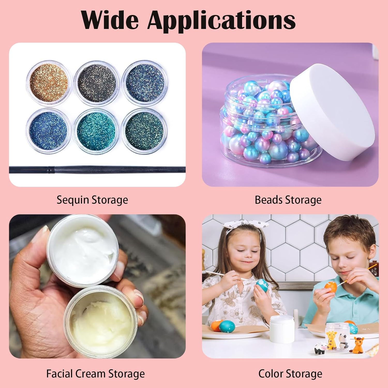 Jotia 4Pcs 120Ml Clear Container with Lids, Plastic Pot Jars round Clear Leak Proof Plastic Cosmetic Container Jars with White Lids, Wide Mouth Plastic Jar for Travel Storage, Eye Shadow, Nails image number 3