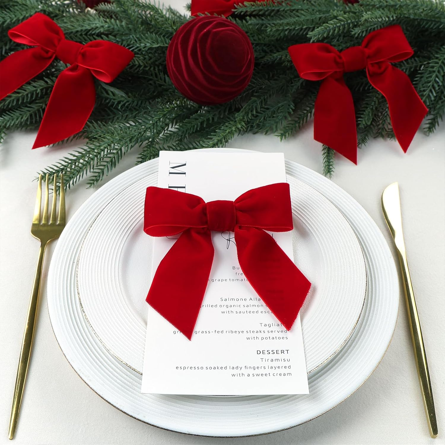 Flair Gifts 24 Pcs Cozy 4.5 Inch Red Vintage Velvet Christmas Bows - Ideal for Christmas Tree Ornaments, Wreath Accents, Gift Wrapping, Wine Bottles, Stair Railings, DIY Crafts & Xmas Home Decor image number 4