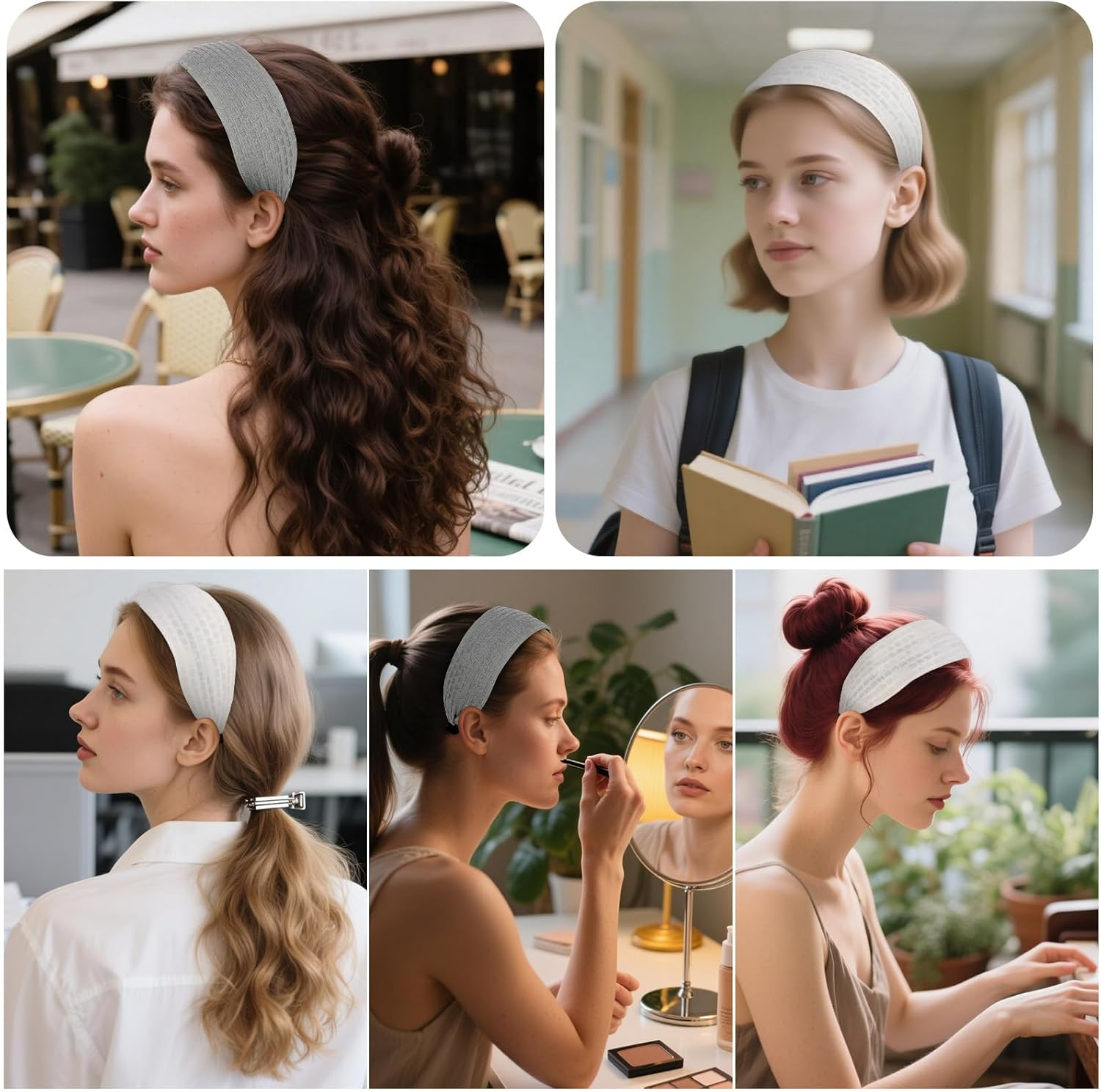 Srotmirw Women'S Wide Headbands, Pack of 2 Alice Bands in White and Grey for Women and Girls in Everyday Use image number 6