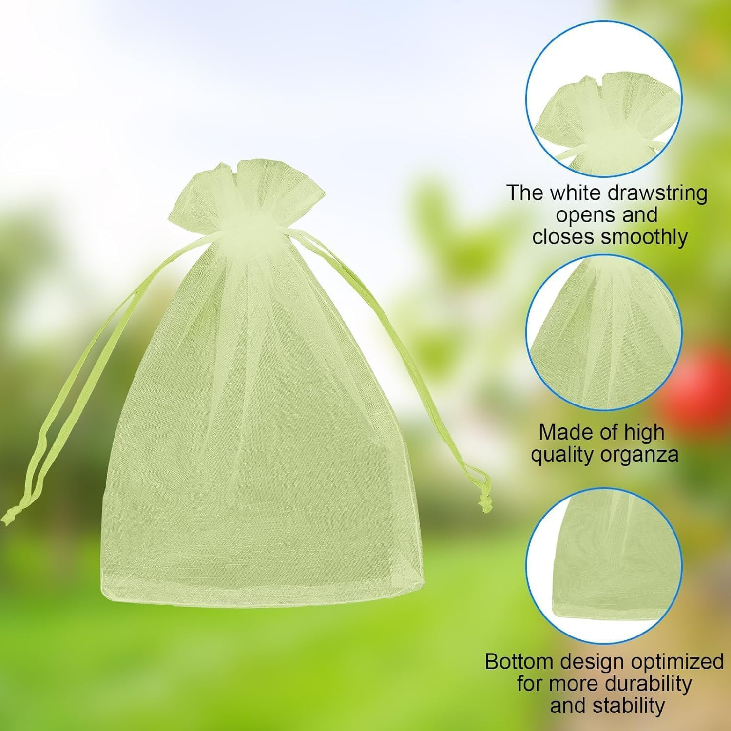 100Pcs Fruit Protection Bags 6X8 Inch,Netting Cover Bags with Drawstring,Organza Fruit Netting Bags,Garden Plant Fruit Protectors Pest Barrier Bag for Mangoes Tomatoes Fruit Trees Veggies (Green) image number 4