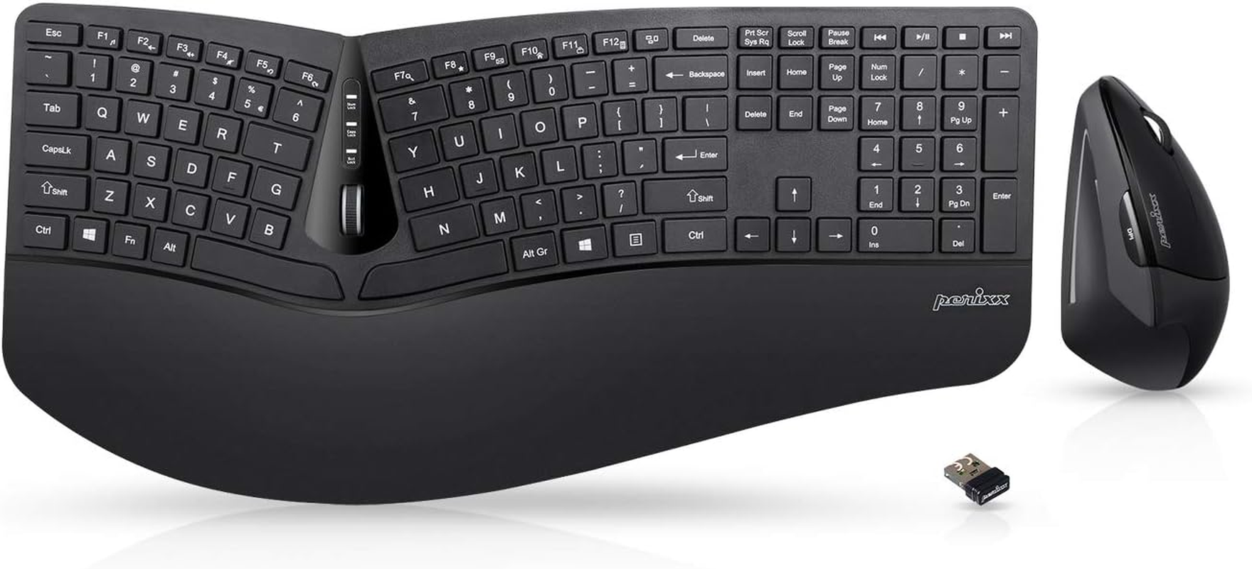 Perixx Periduo-505, Wired USB Ergonomic Split Keyboard and Vertical Mouse Combo with Adjustable Palm Rest and Short Tactical Membrane Keys, US English Layout image number 2