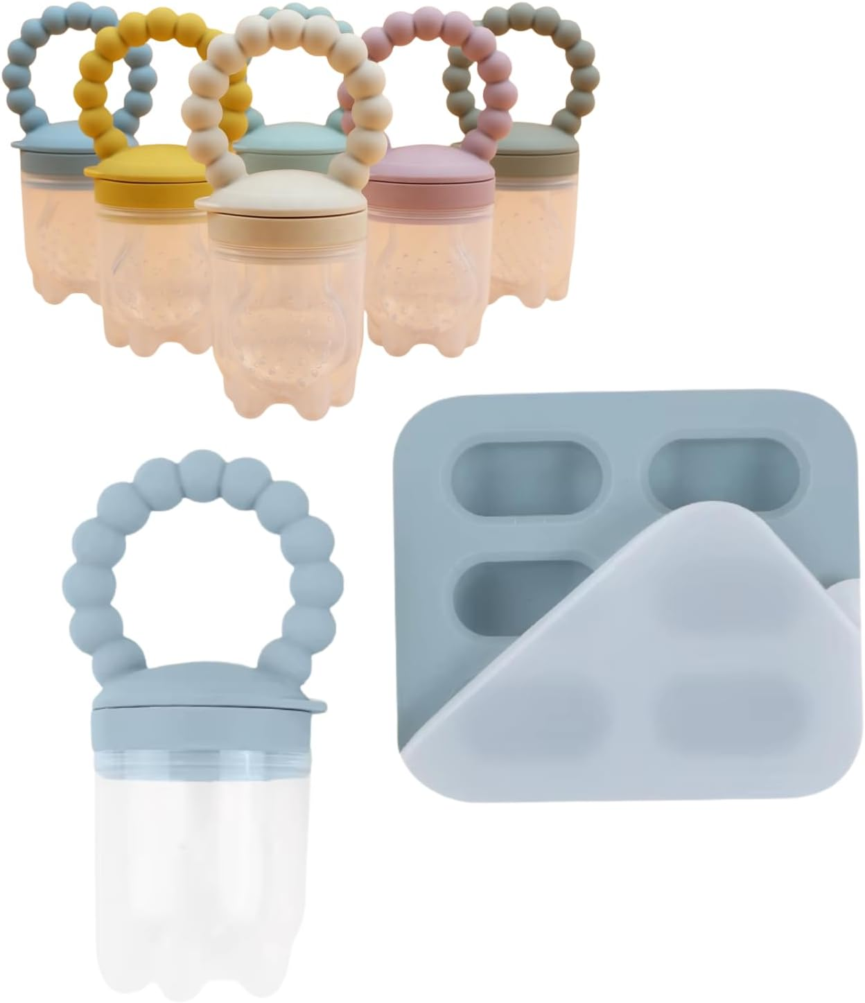 Eco-Friendly BPA Free Baby Food Feeder and Teether with Silicone Nibble Tray Set - Breastmilk Popsicle Freeze Tray - Safe Teething Solution for Infants (Yellow)