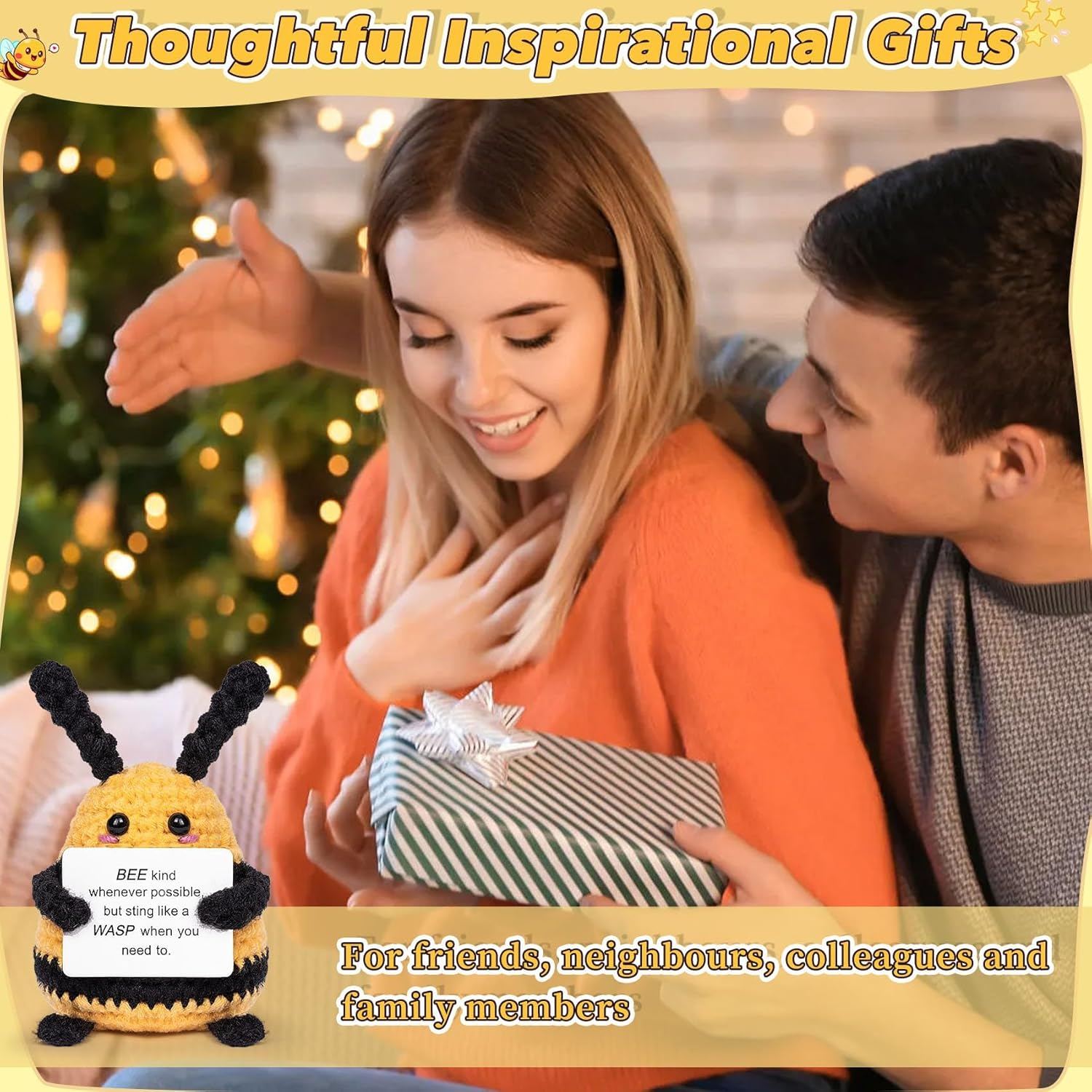 Fun Encouraging Bees Mini Crochet Bee and Positive Affirmation Cards for Inspirational Novelty Gifts and Party Decorations Holiday Gifts image number 1